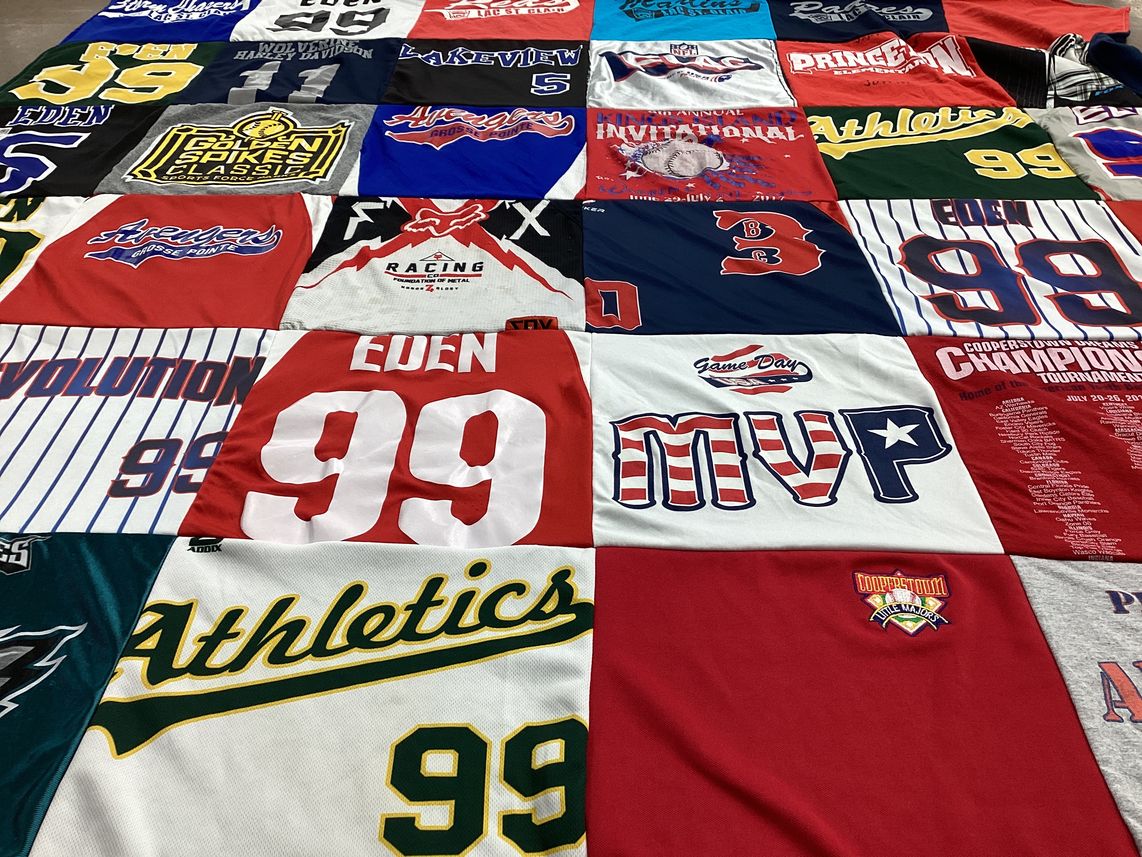 T-shirt quilt with baseball, sports themes by Lizabeth  from MI
