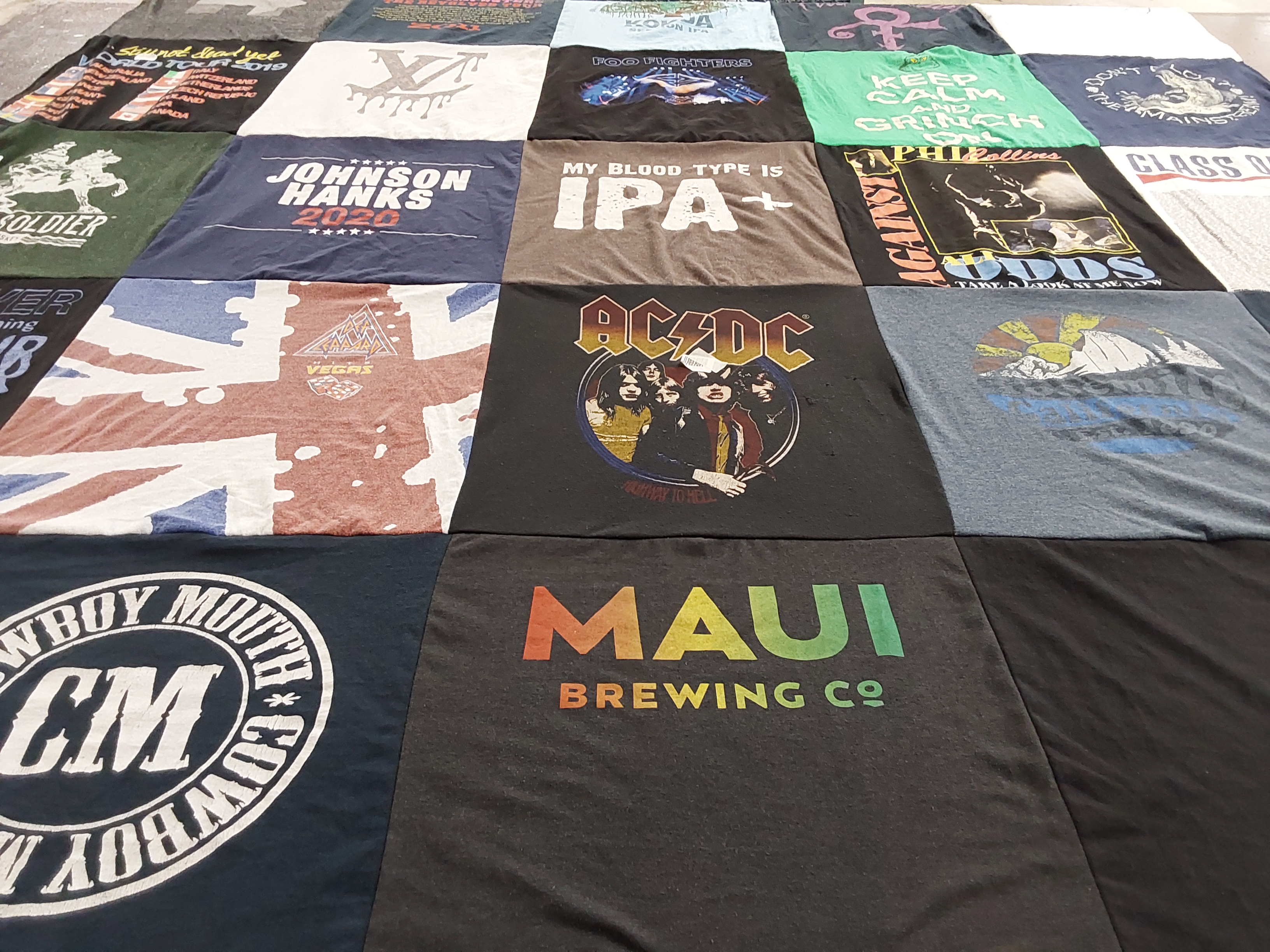 T-shirt quilt with music, politics themes by Sherry from FL