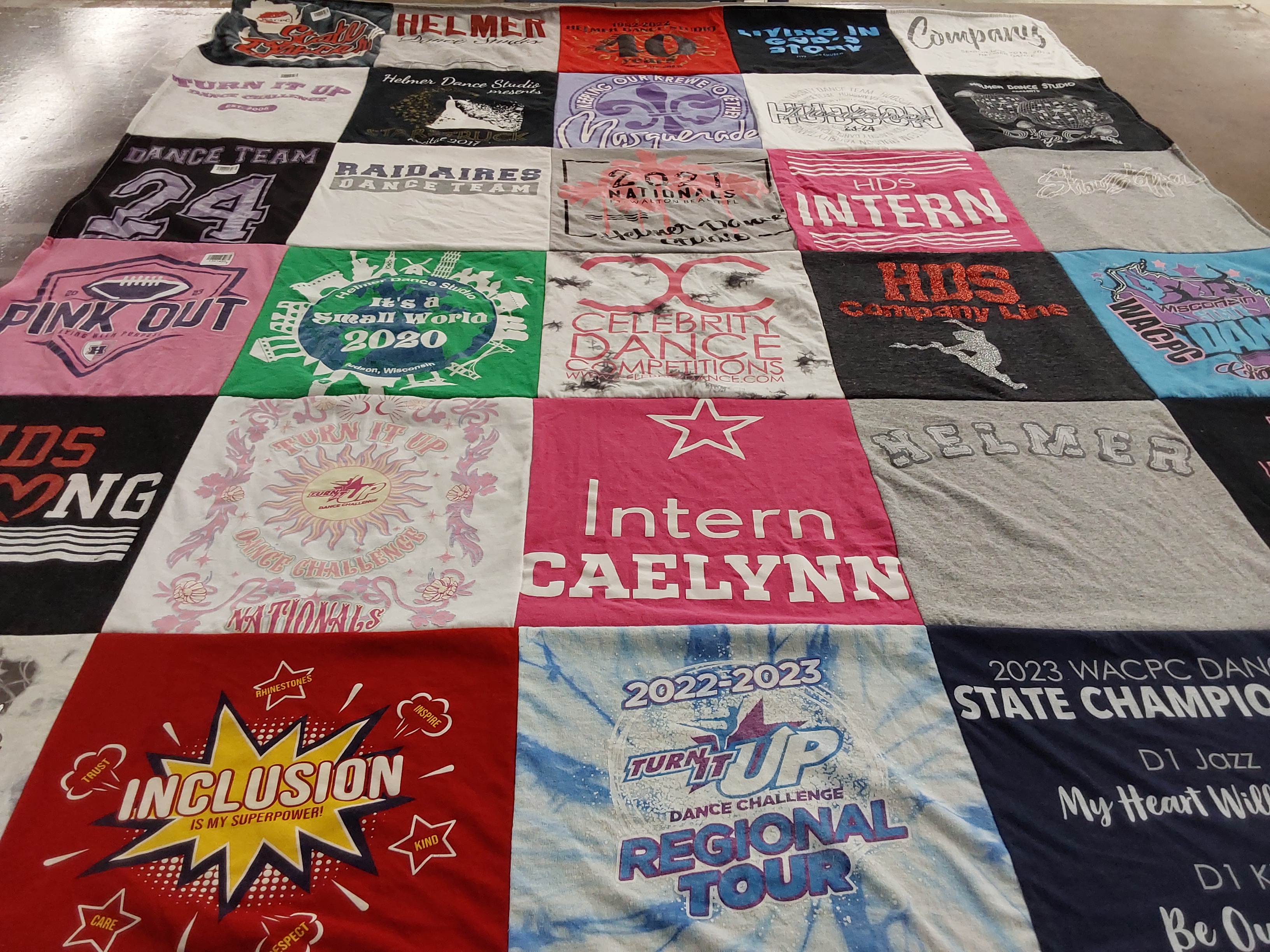 T-shirt quilt with dance, competition themes by Sheri from WI