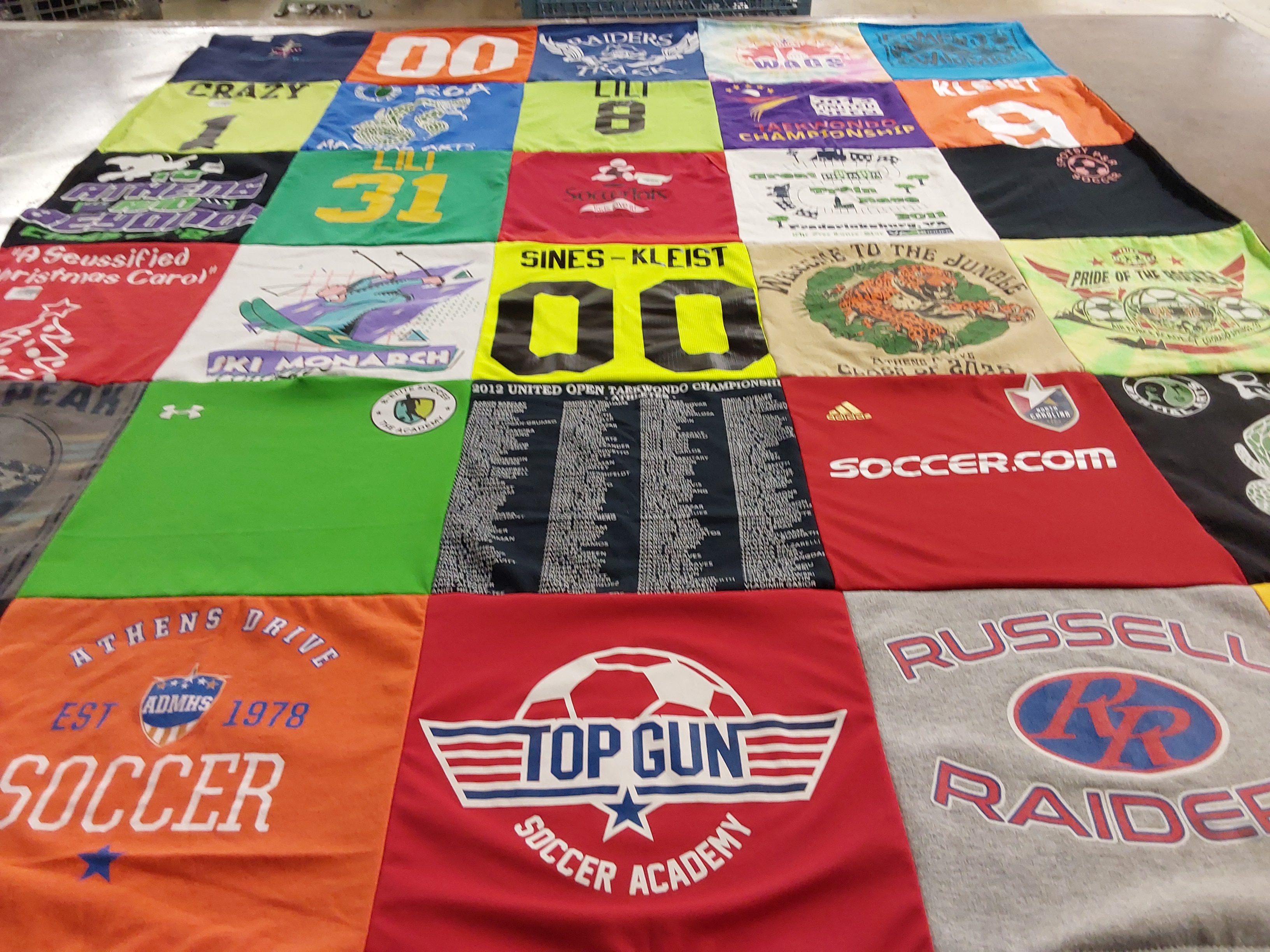 T-shirt quilt featuring russell raiders, athens drive soccer by Jennifer from NC