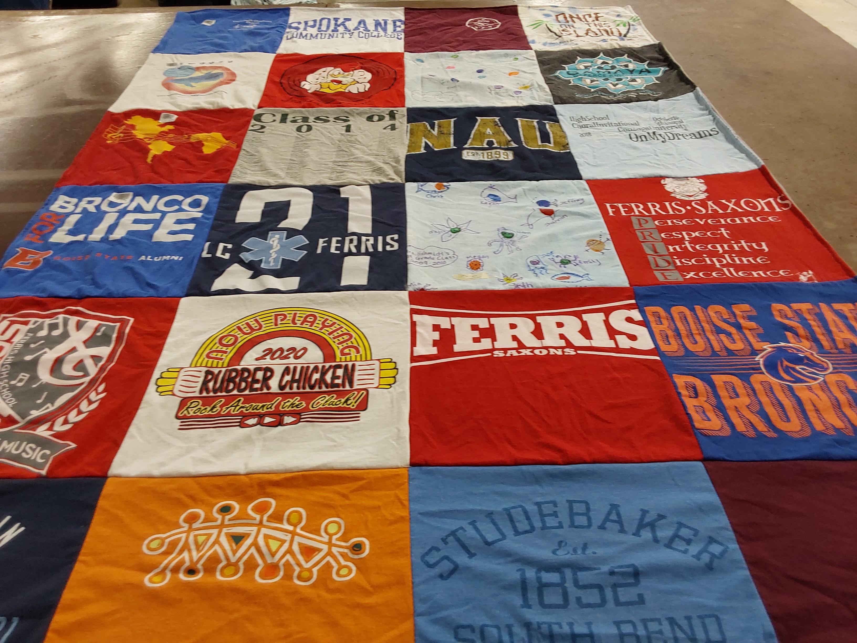 T-shirt quilt featuring boise state broncos, ferris saxons by Denise from WA