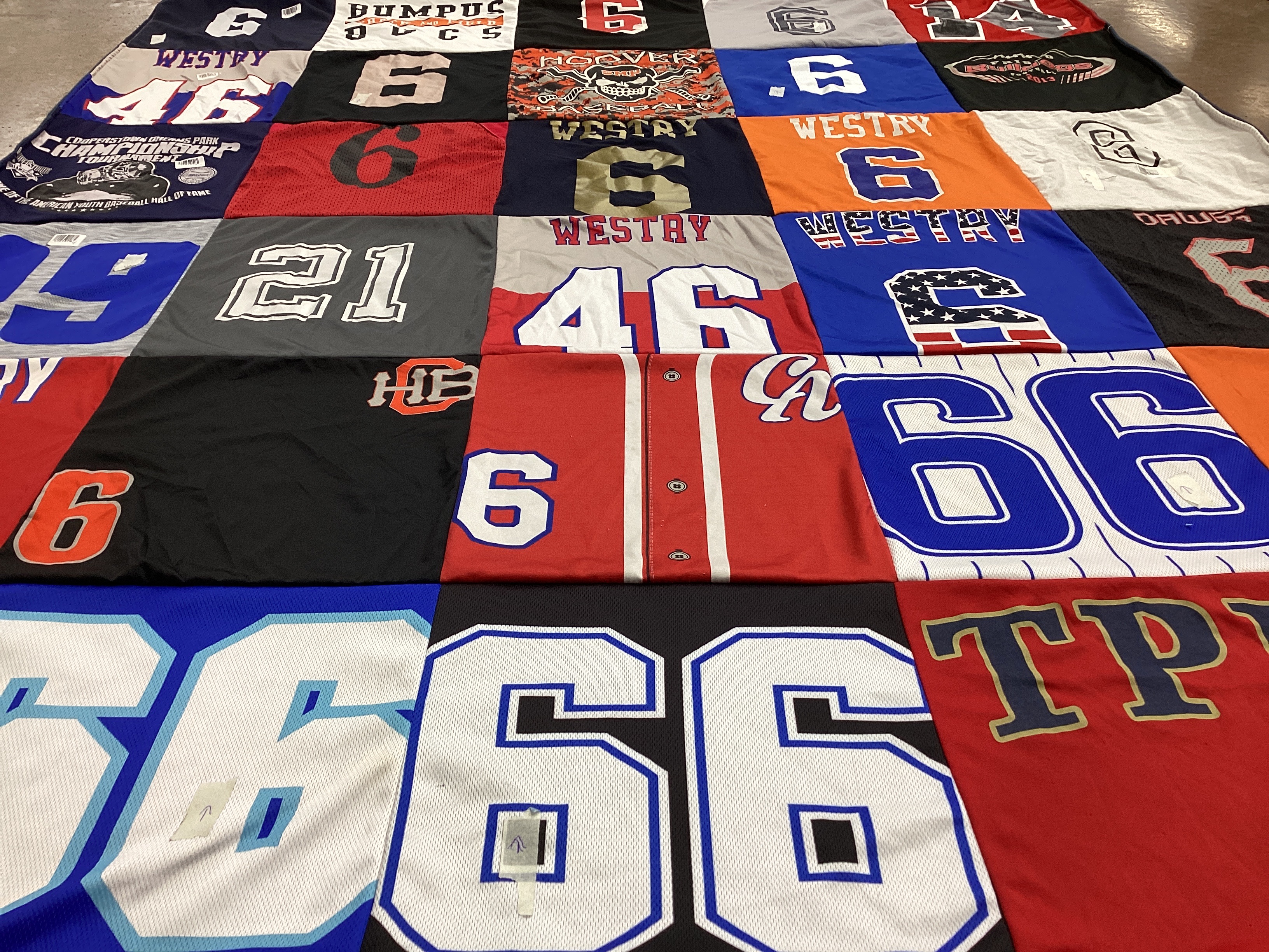 T-shirt quilt with sports, motorcycles themes by Chastity from GA