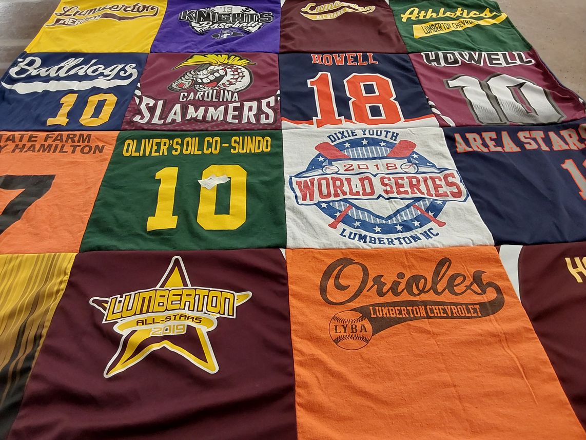T-shirt quilt featuring lumberton all-stars, carolina slammers by Gia from NC