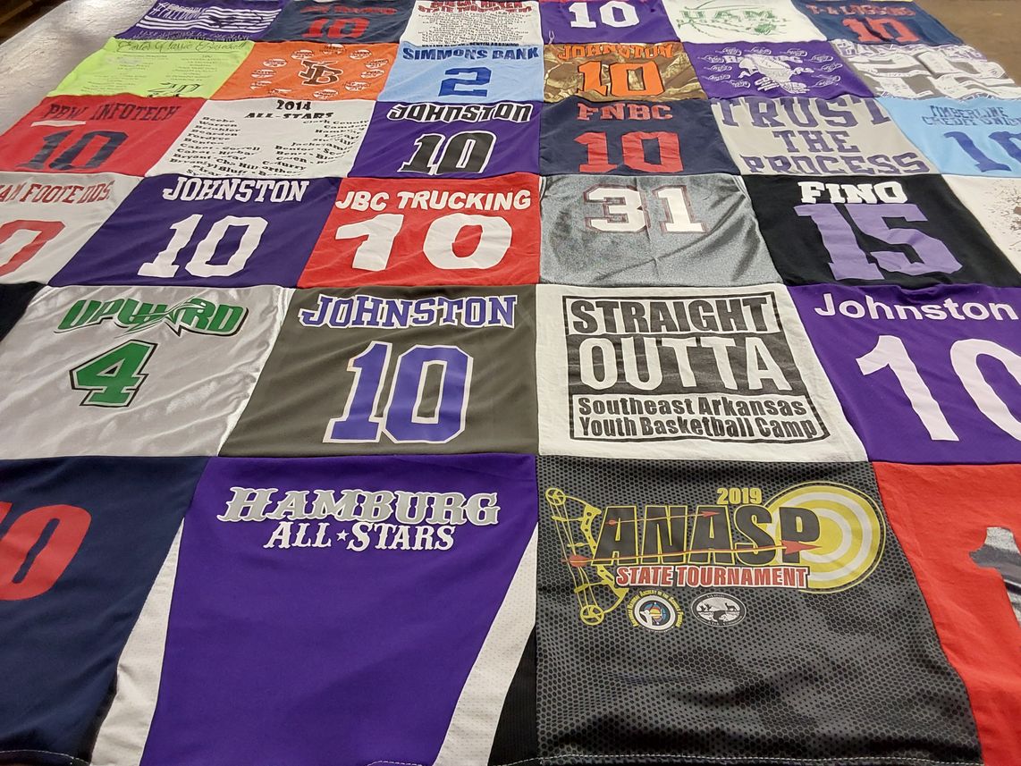 T-shirt quilt with basketball, sports themes by Stephanie from AR