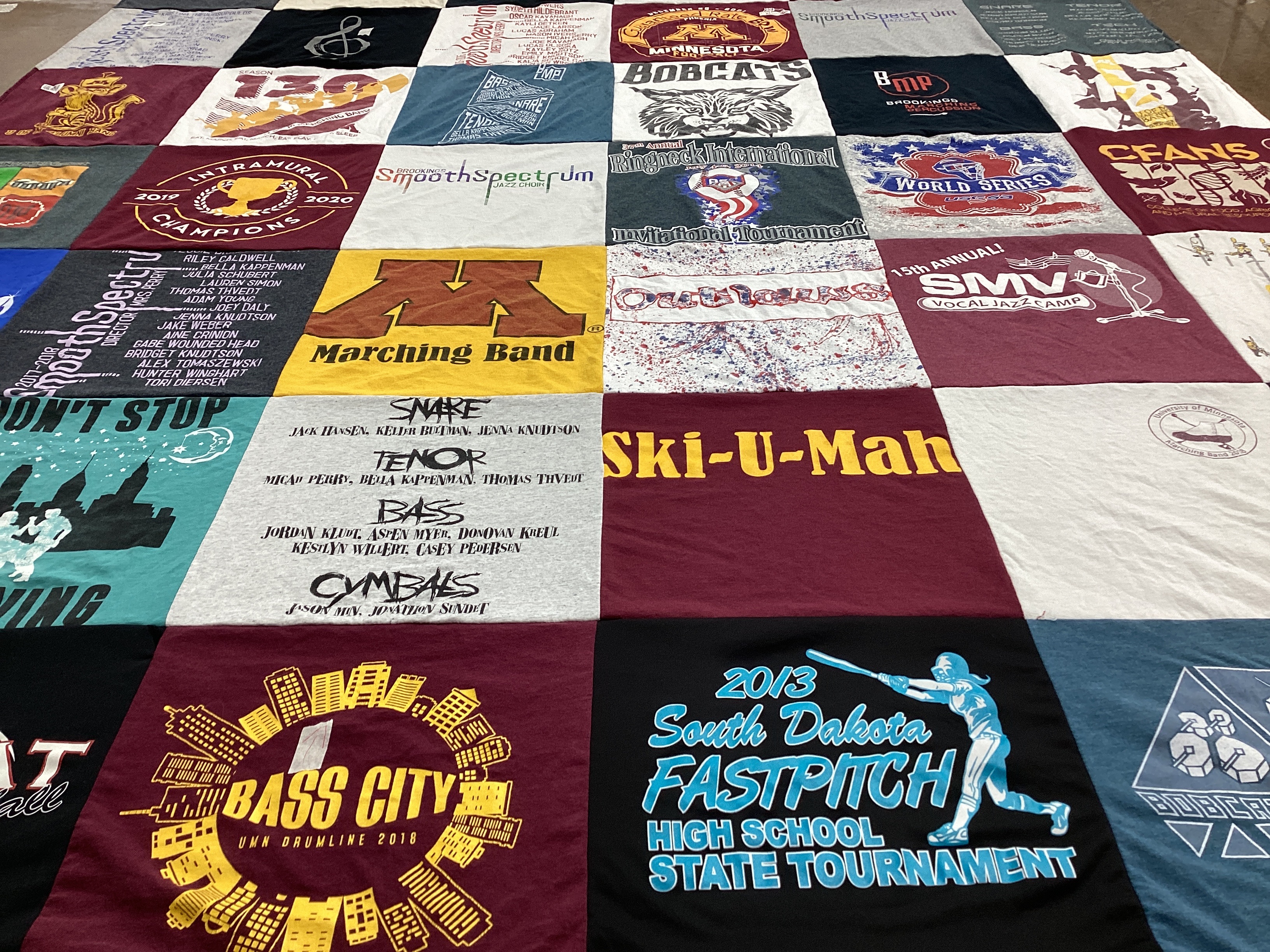 T-shirt quilt featuring bobcats, golden gophers by John from MN