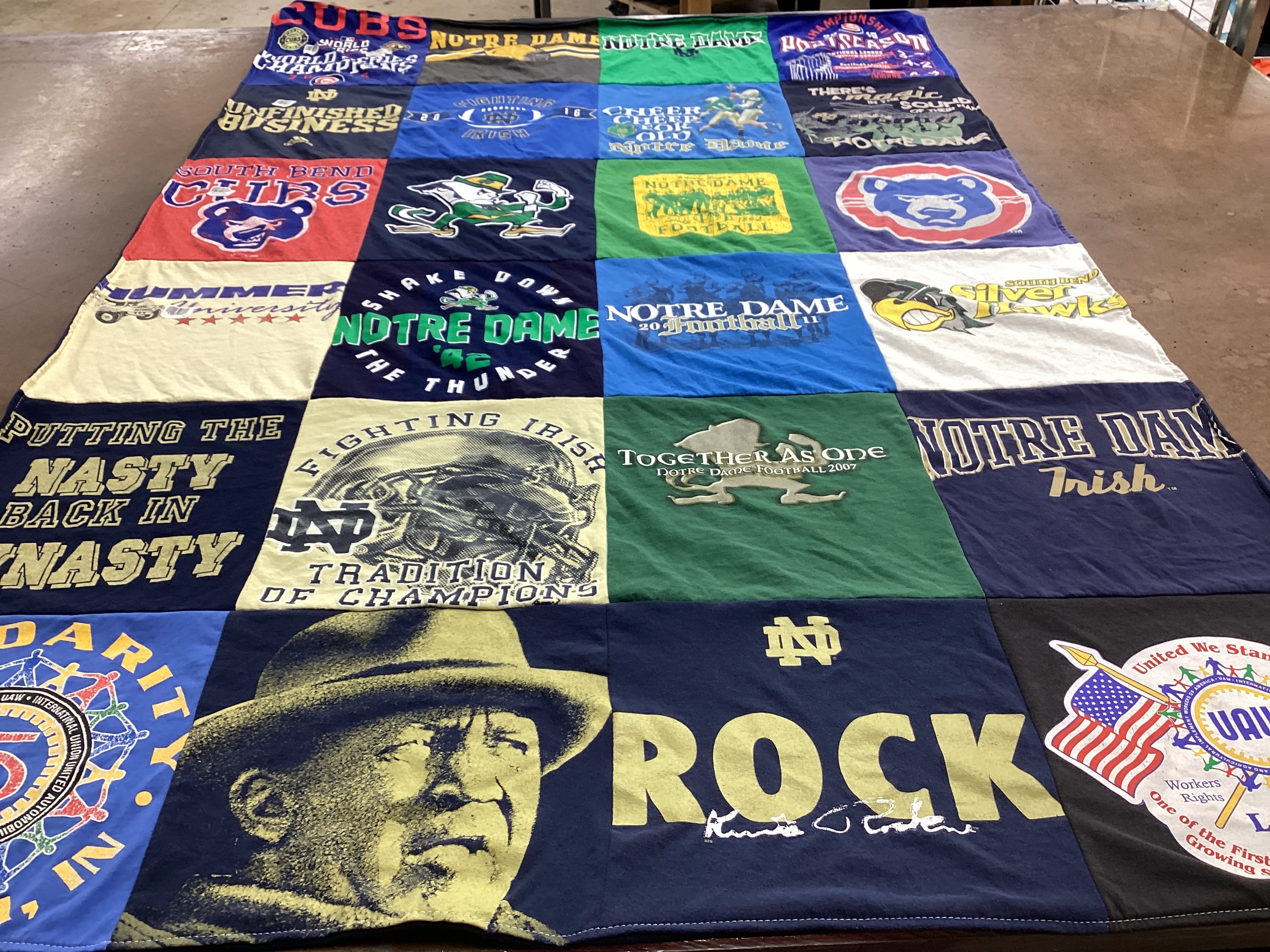 T-shirt quilt featuring chicago cubs, notre dame football by Katherine from IN