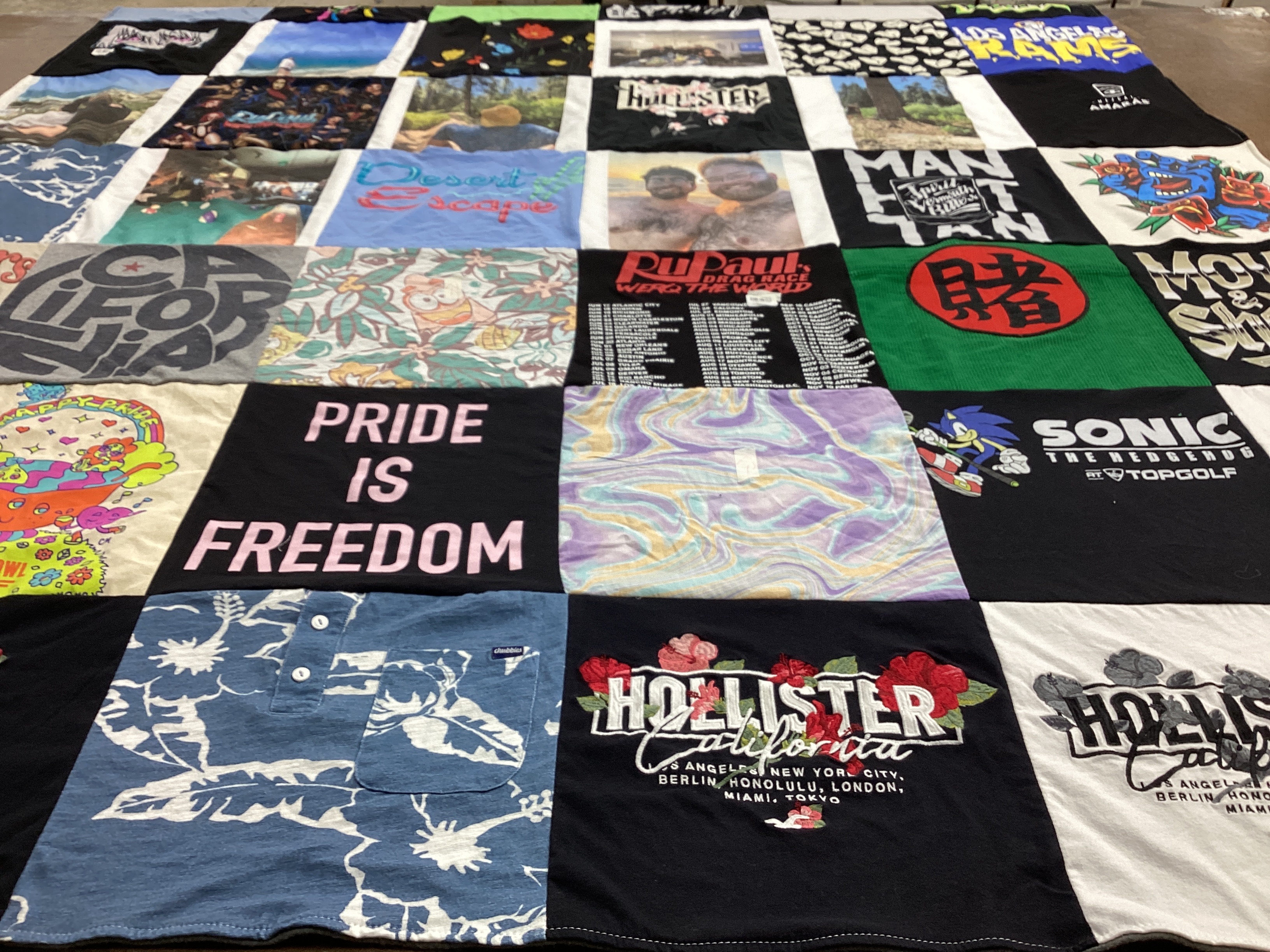 T-shirt quilt with pride, travel themes by Nicholas from CA
