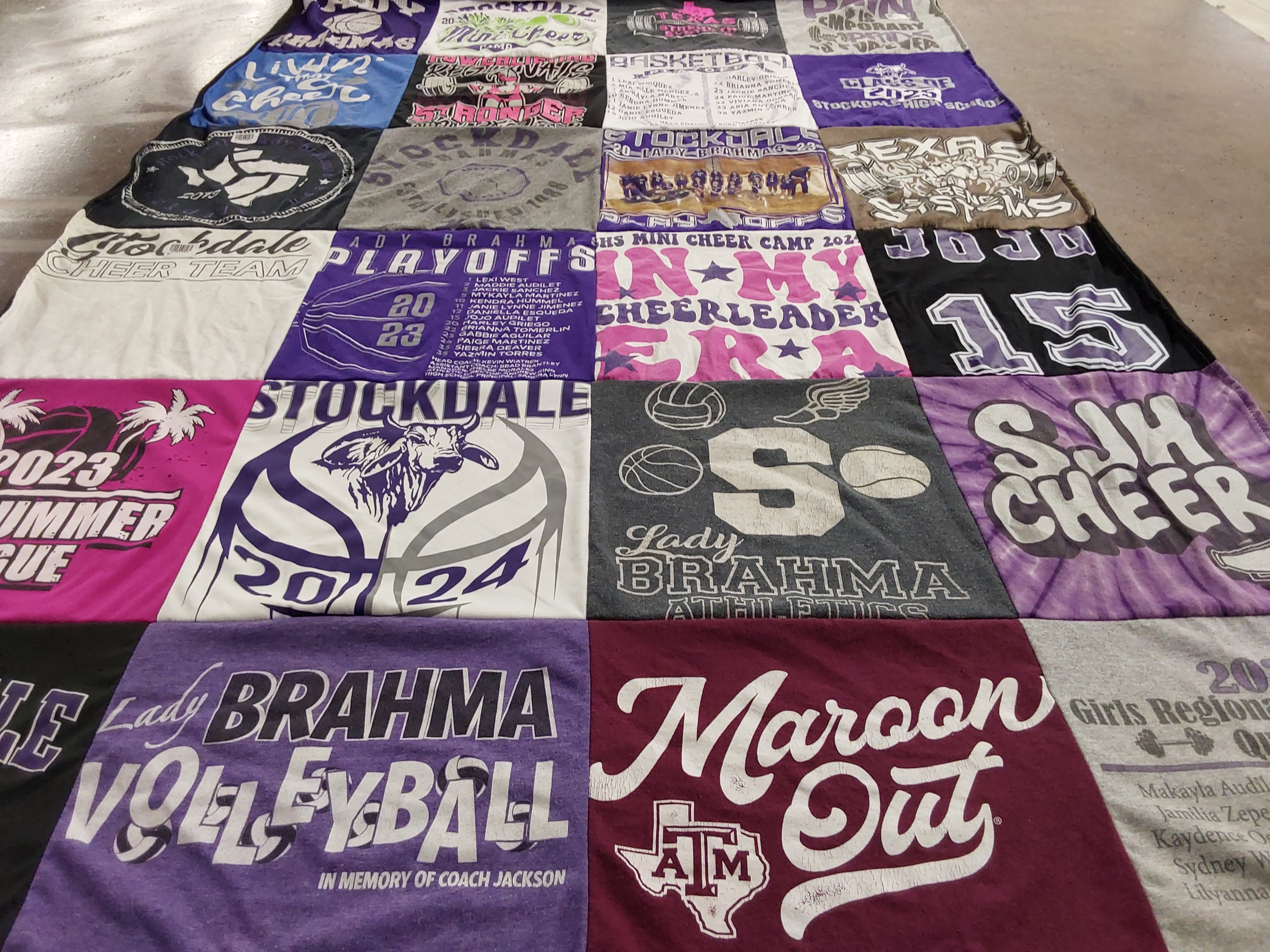 T-shirt quilt featuring lady brahma volleyball, lady brahma athletes by Carolyn from TX
