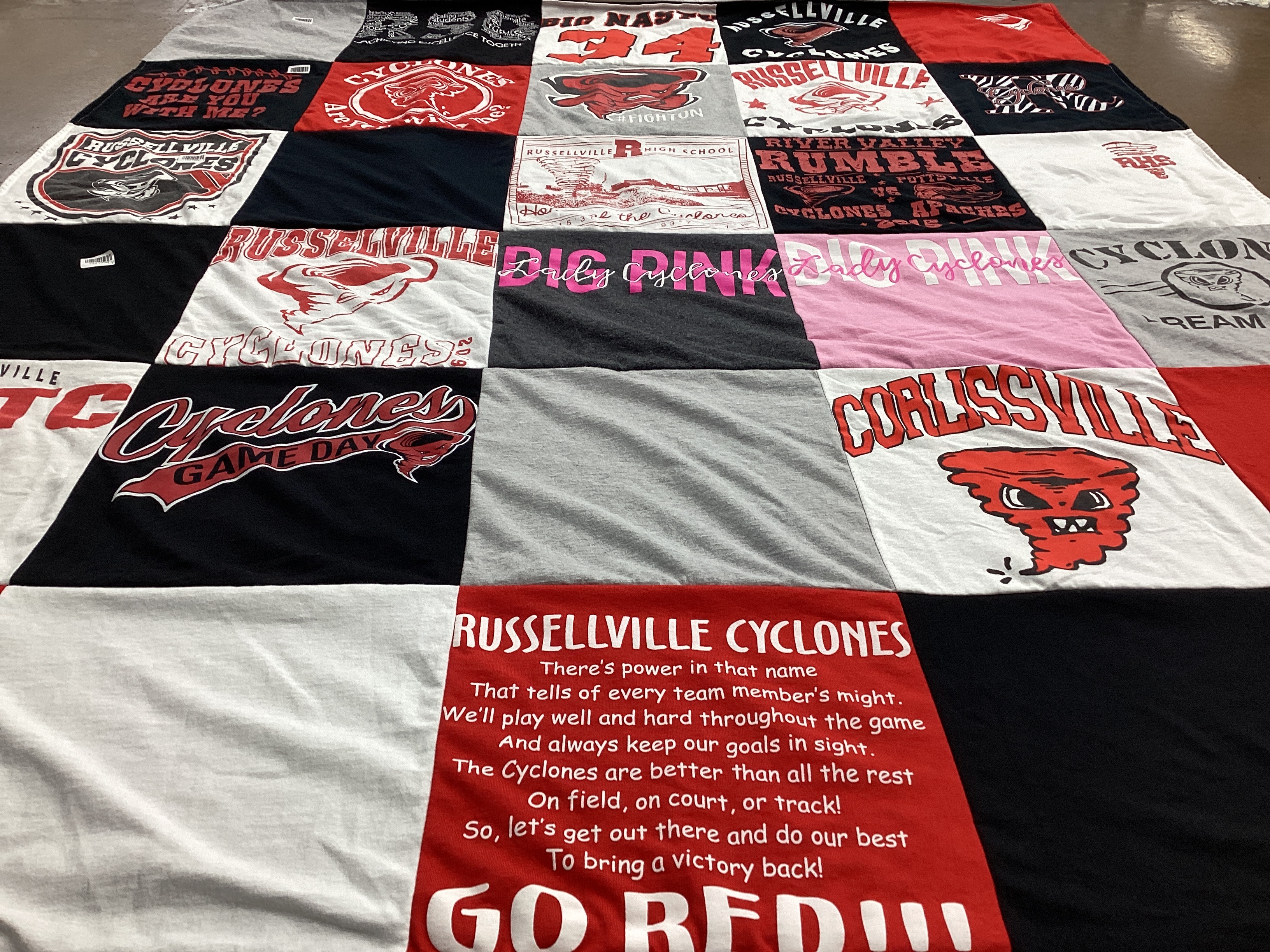 T-shirt quilt featuring russellville cyclones by Donna from AR