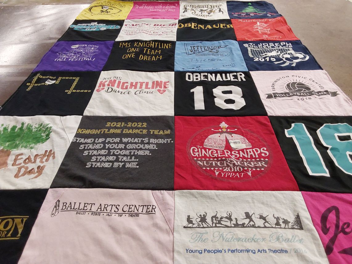 T-shirt quilt featuring obenaur volleyball team by Mary Kay from MO
