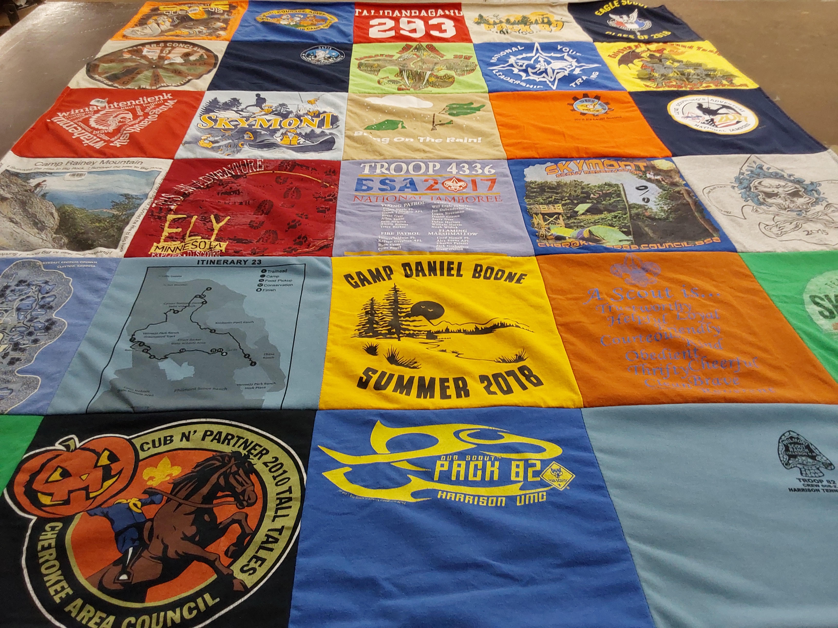 T-shirt quilt with scouting, camping themes by Chris from TN