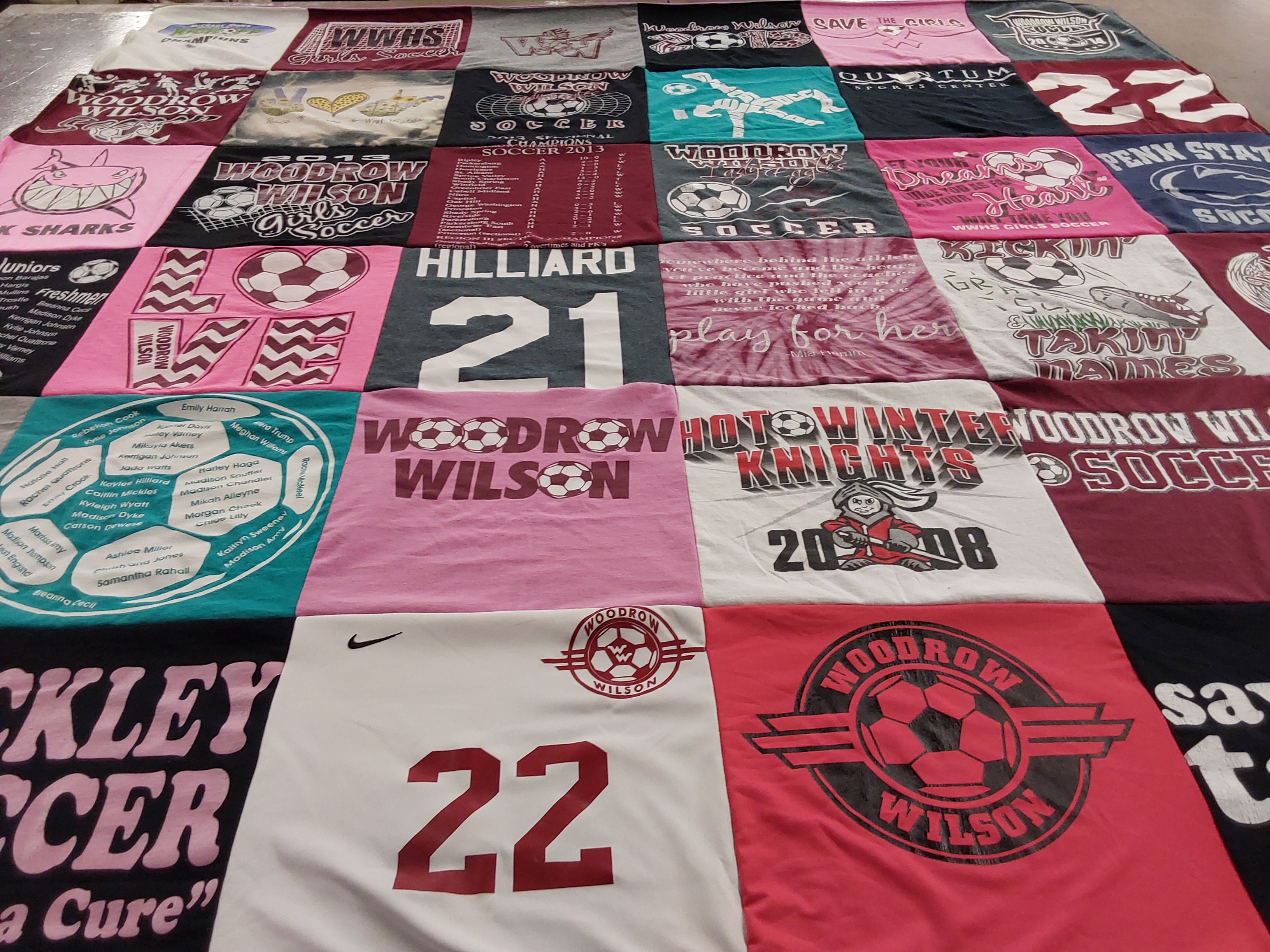 T-shirt quilt featuring woodrow wilson high school soccer by Kaylee from WV