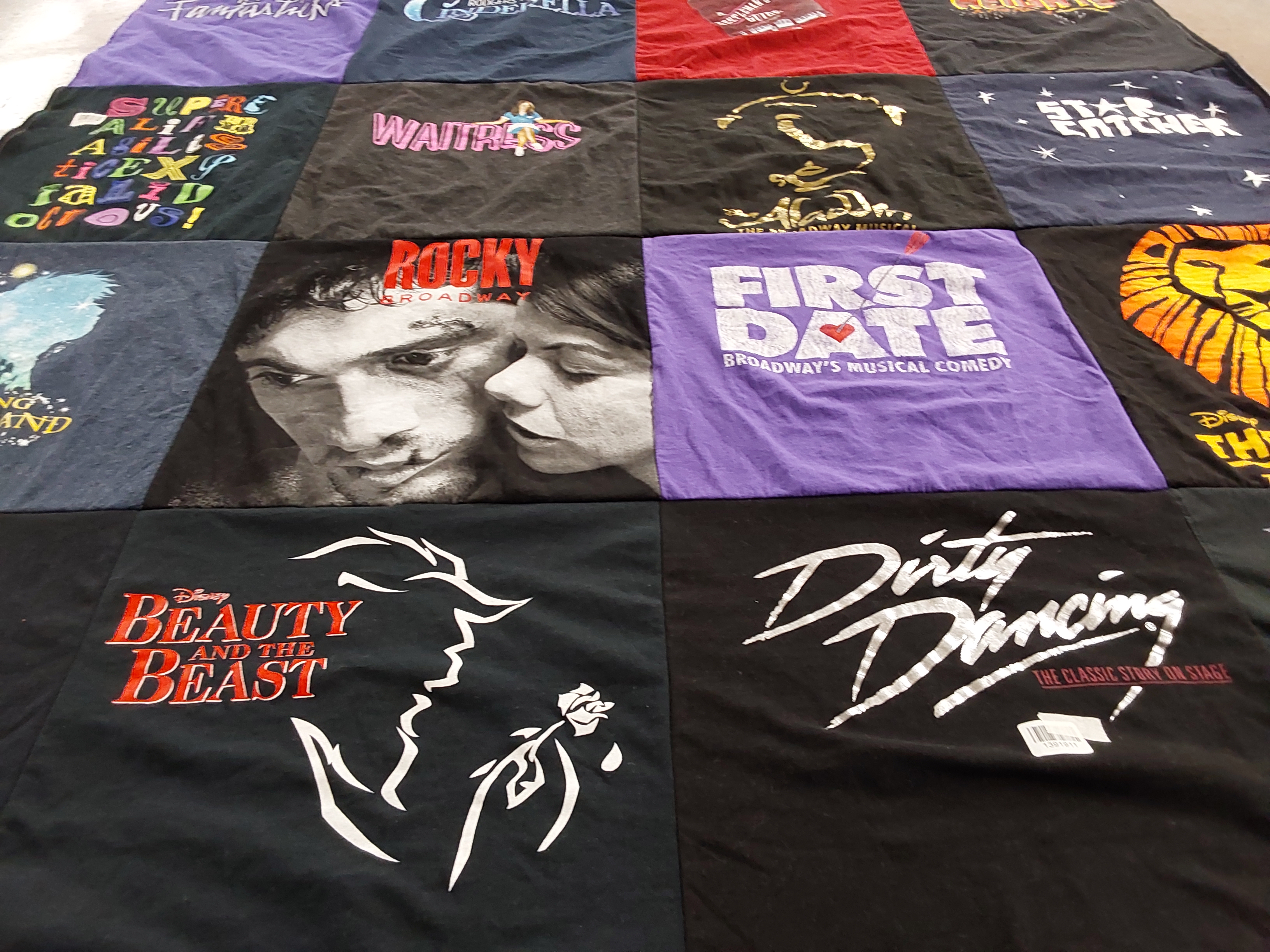 T-shirt quilt with musicals, theater themes by Amanda from MD