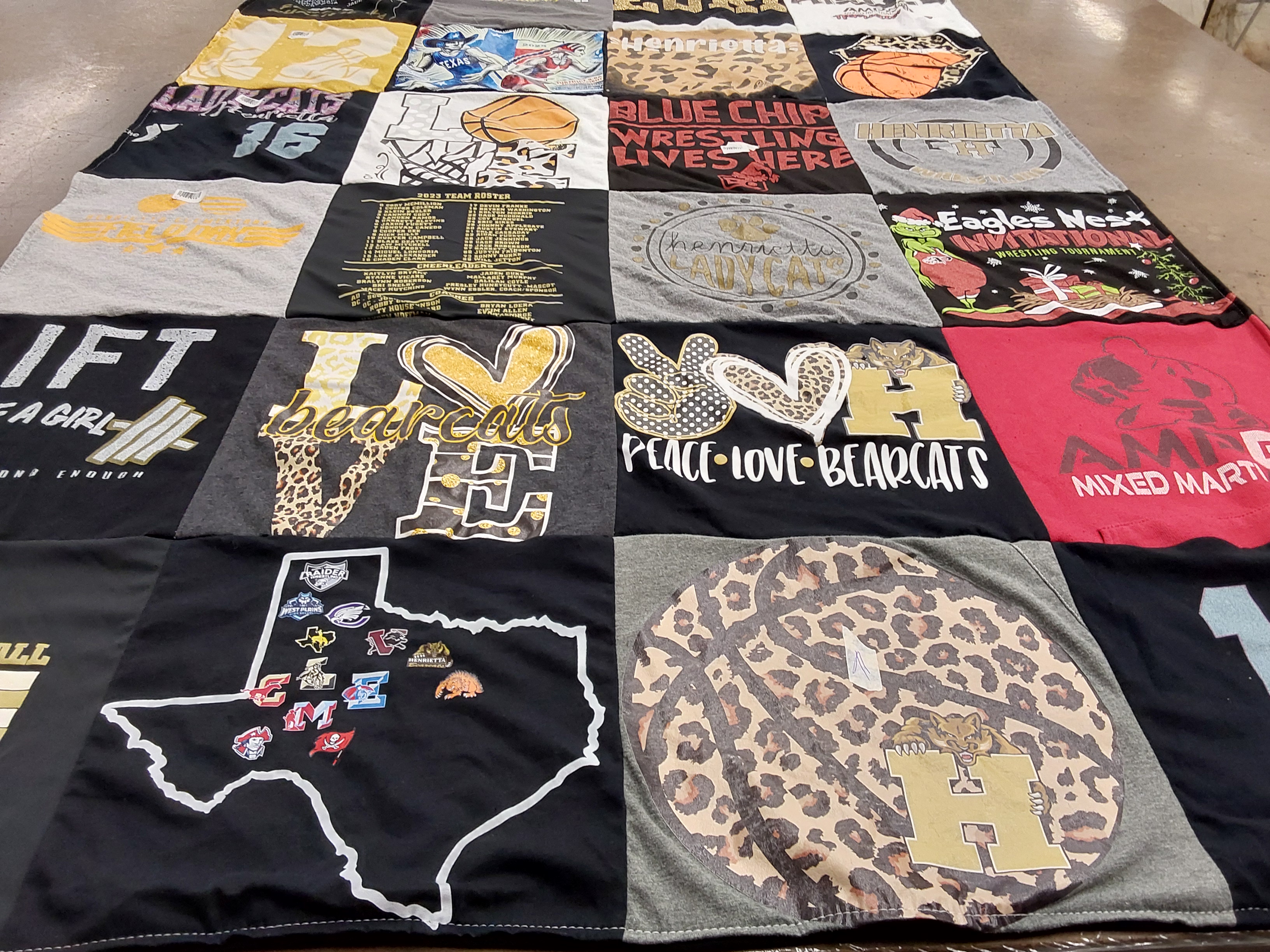 T-shirt quilt featuring bearcats, eagles by Maci from TX