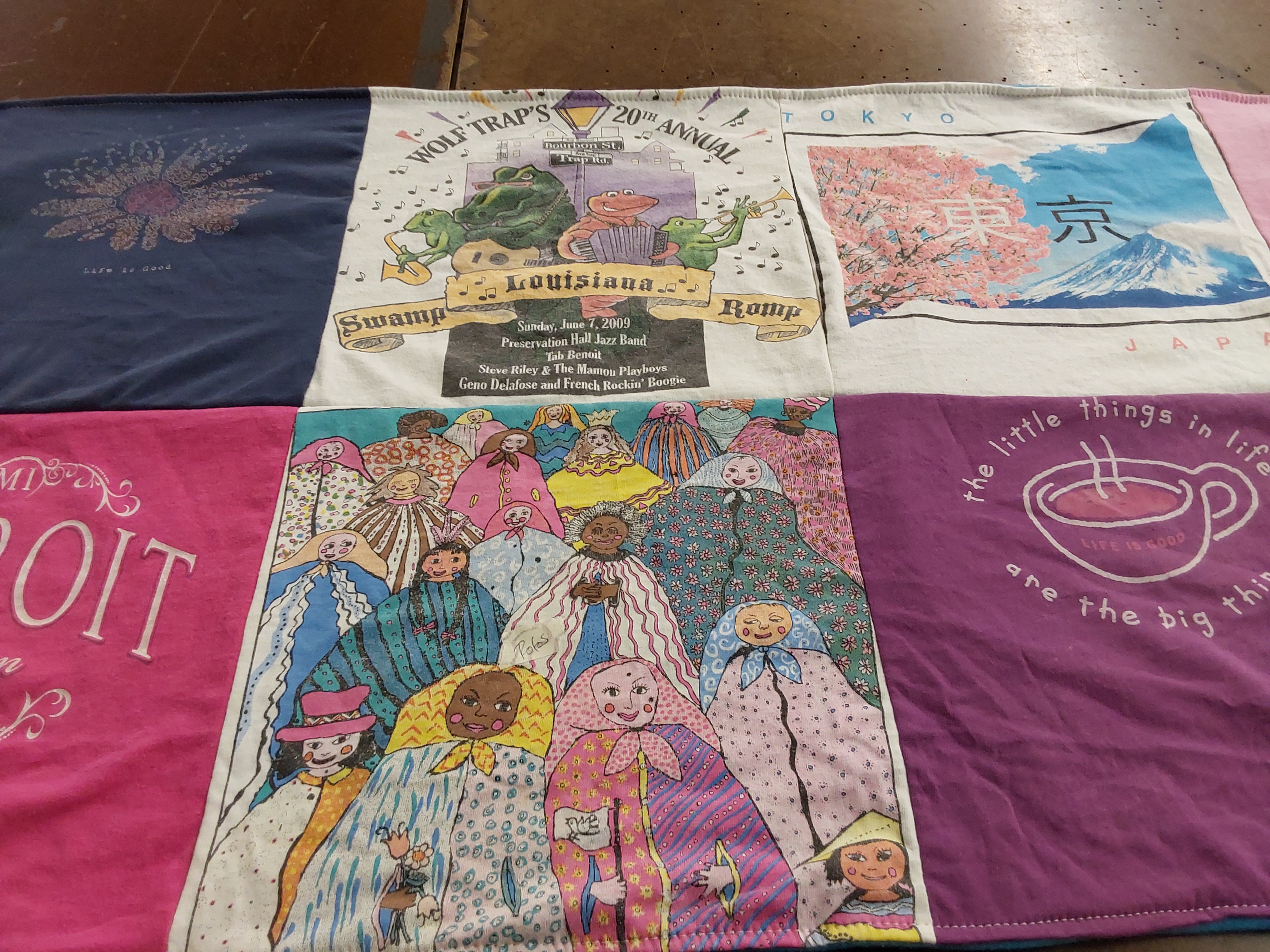 T-shirt quilt with music, arts themes by Patricia from VA