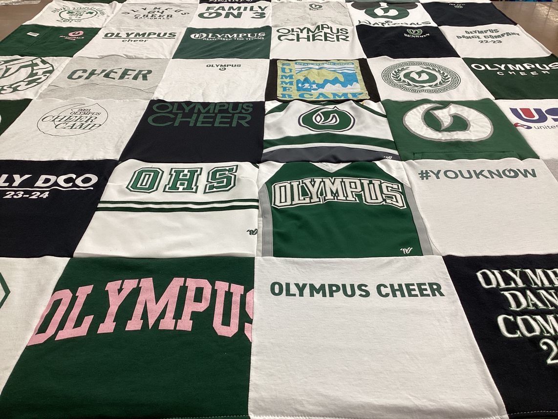 T-shirt quilt featuring olympus cheer, olympus dance company by Robyn from UT