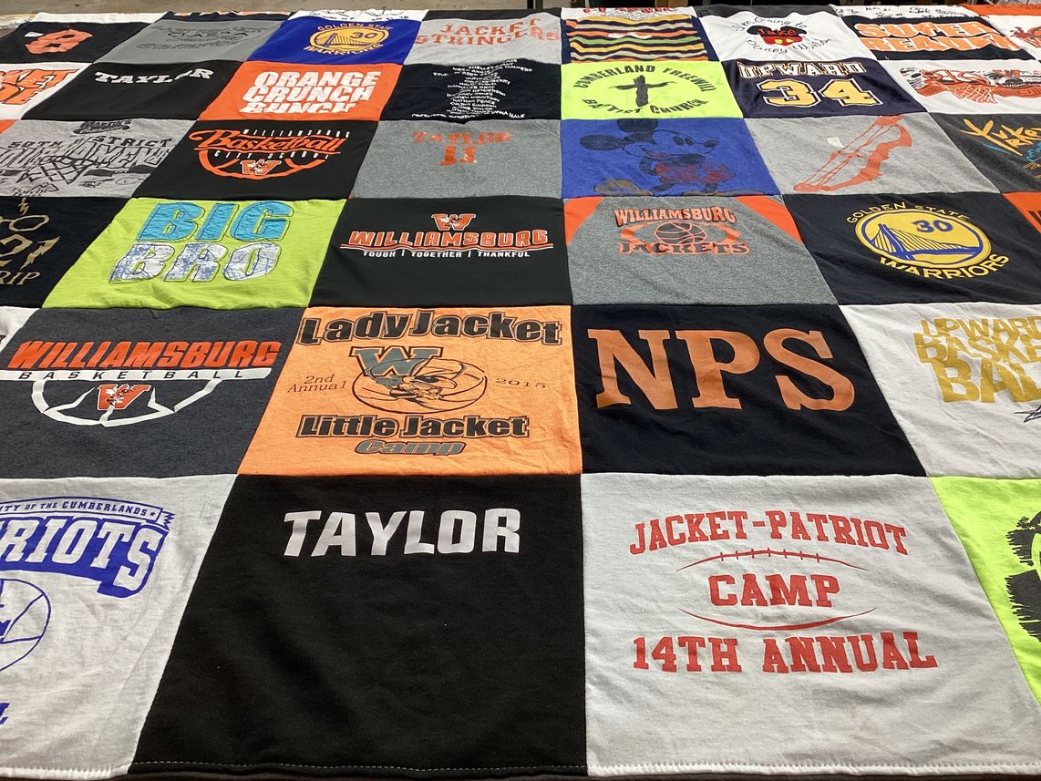 T-shirt quilt featuring williamsburg basketball, williamsburg jackets by Kelly from KY