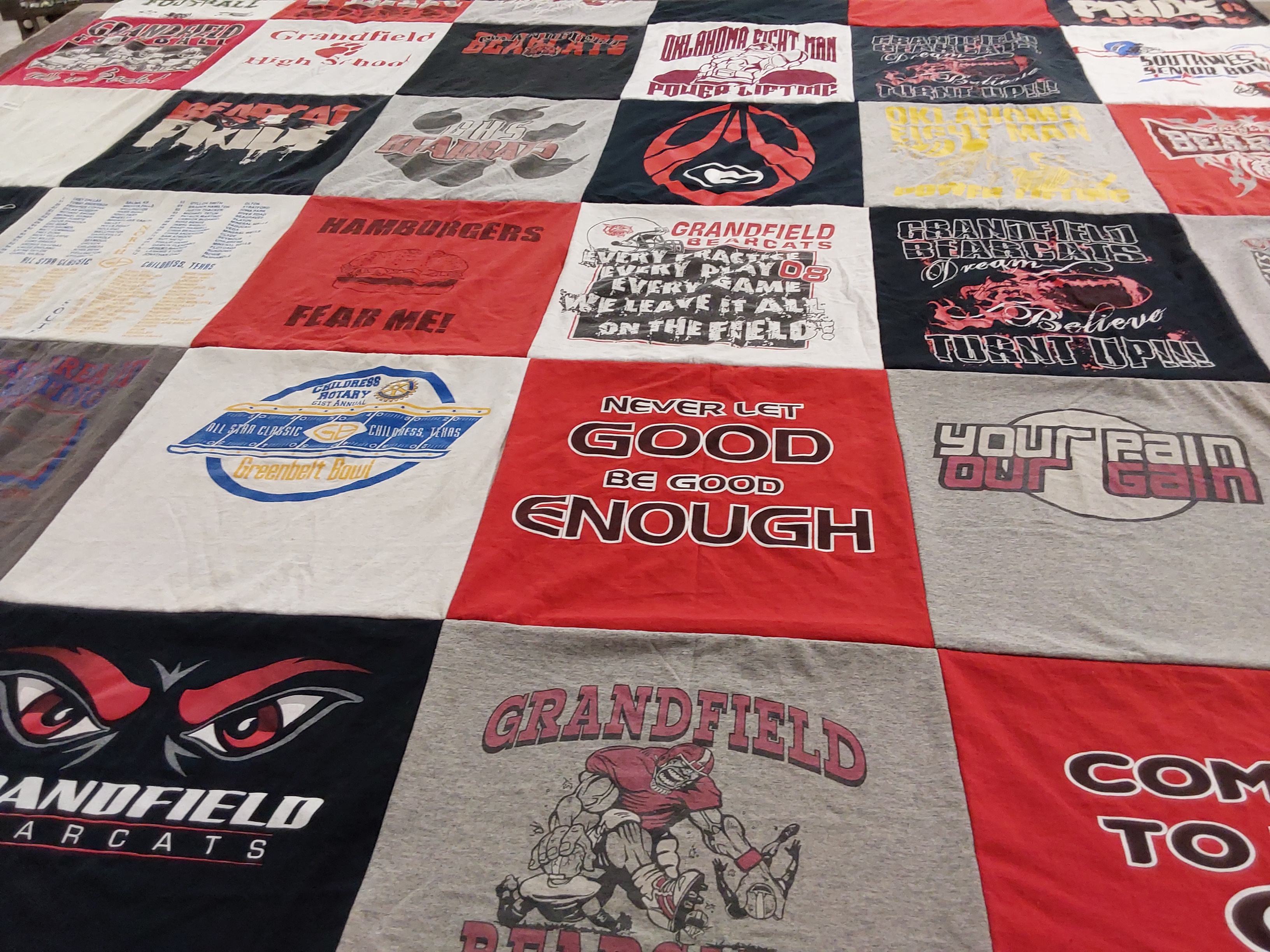 T-shirt quilt featuring grandfield bearcats by Michelle from OK