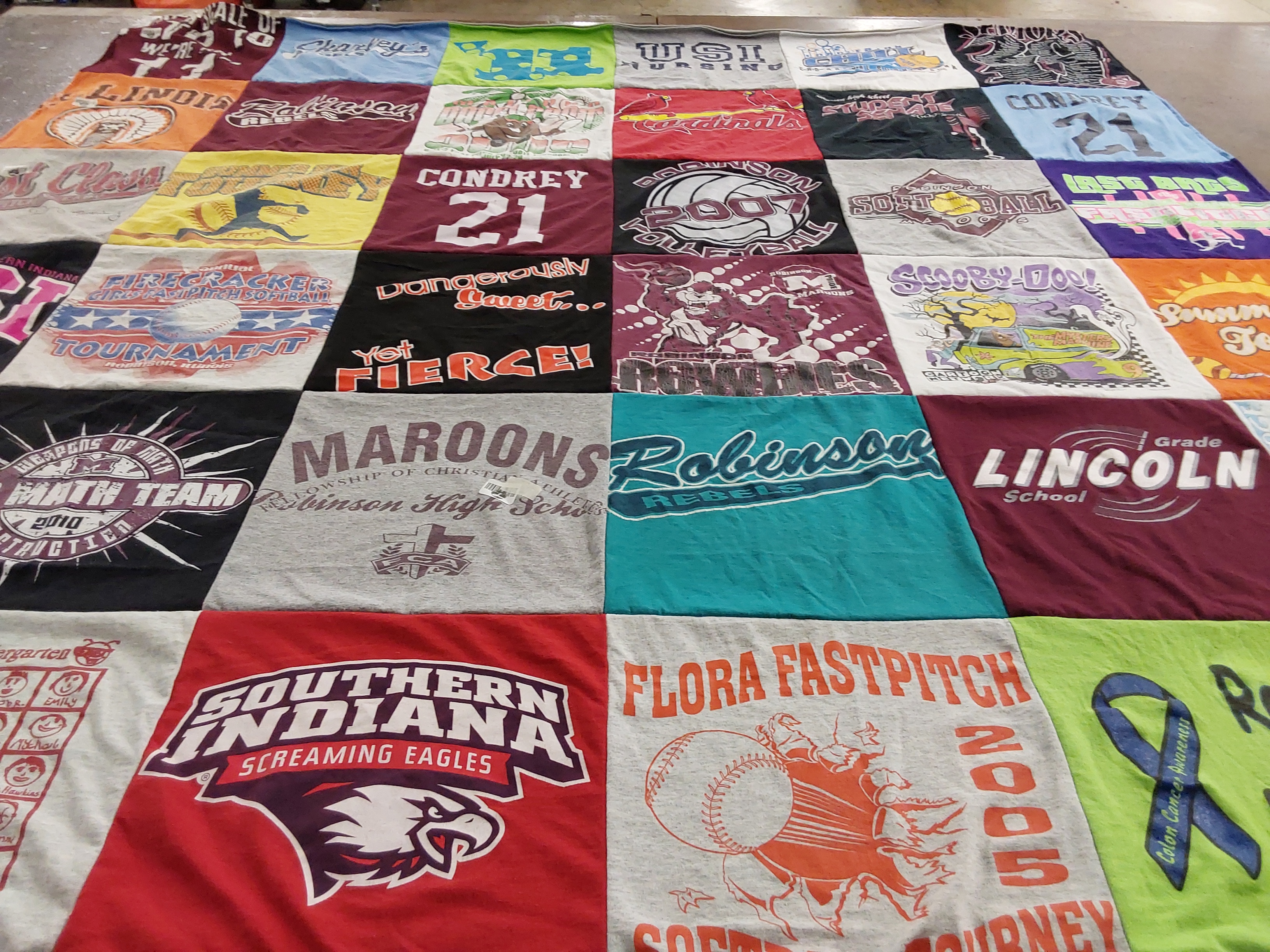 T-shirt quilt featuring southern indiana screaming eagles, robinson rebels by Trudy from IL