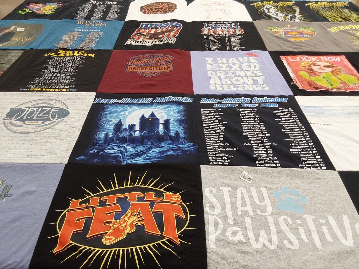 T-shirt quilt with music, concerts themes by Lorraine from FL