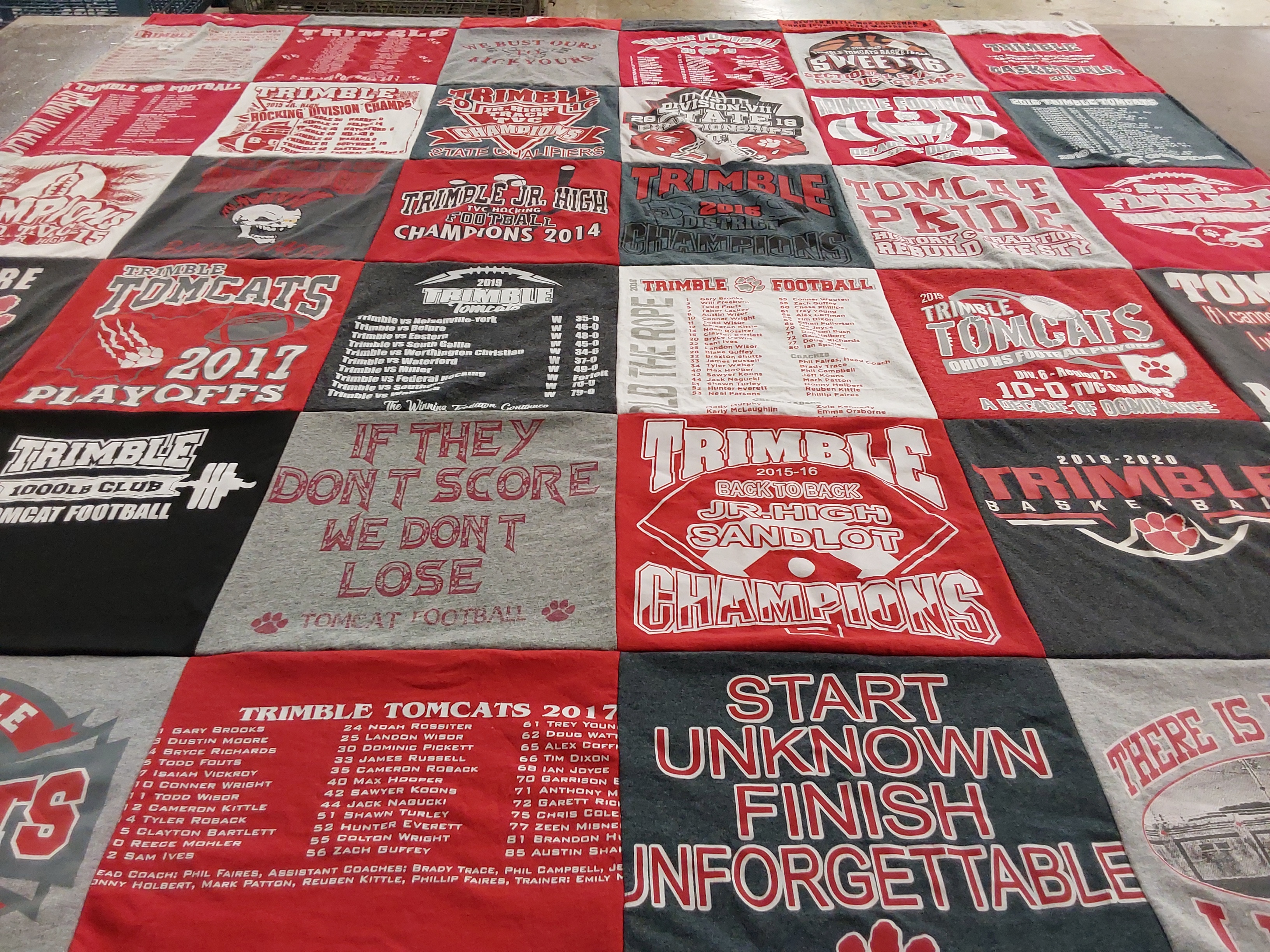 T-shirt quilt featuring trimble tomcats by Tonya from OH