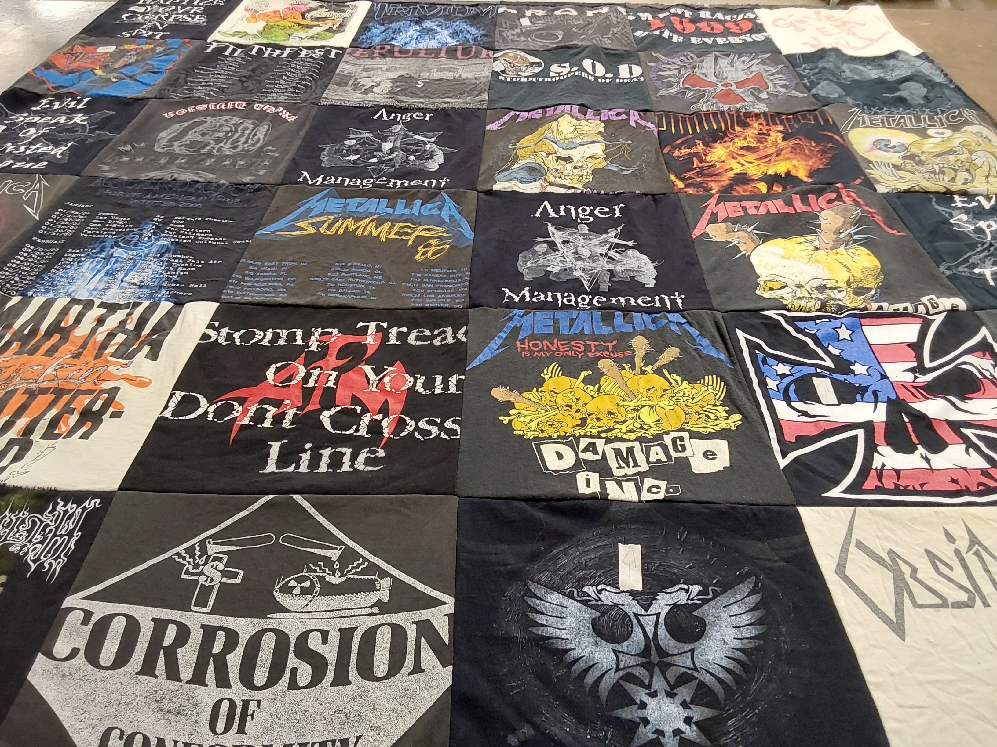 T-shirt quilt with heavy metal music, concerts themes by Mark from AZ