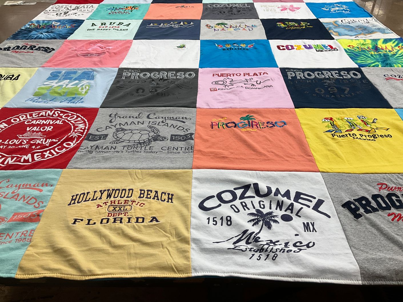 T-shirt quilt with travel, beaches themes by stacy from GA