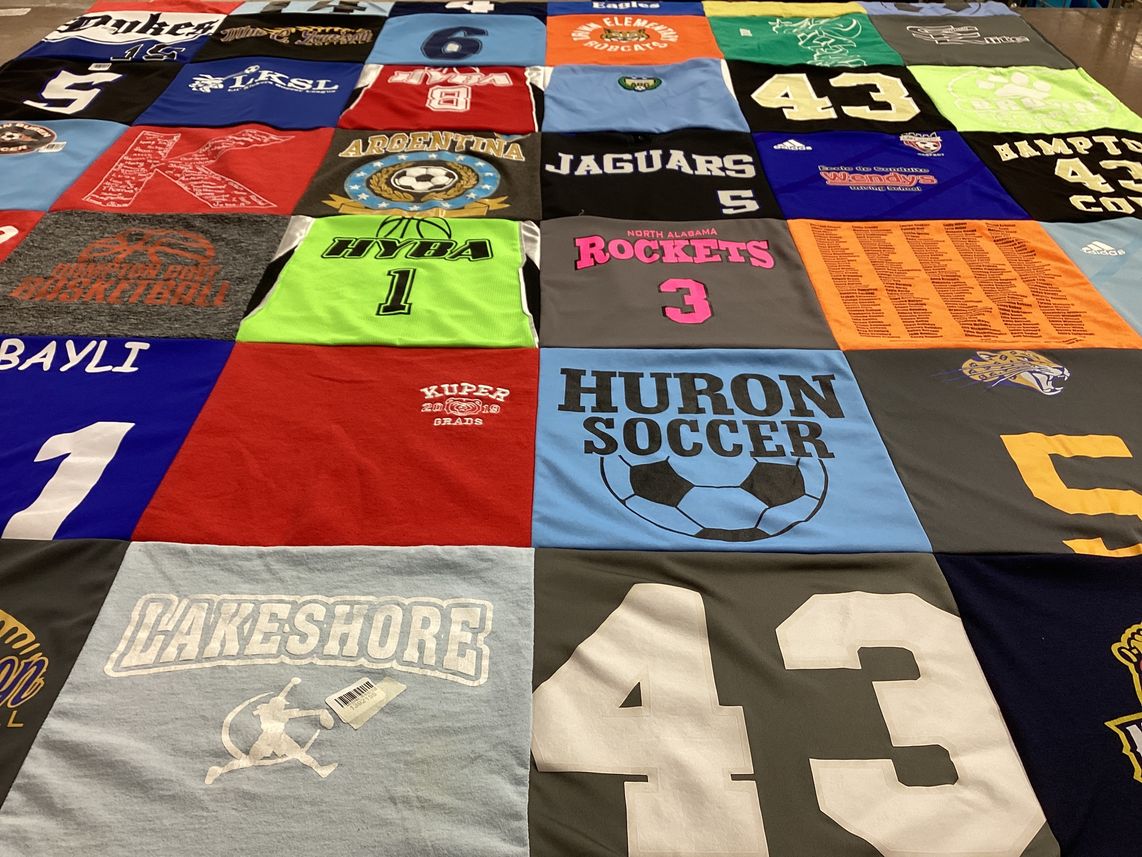 T-shirt quilt featuring jaguars, rockets by Jessca from AL