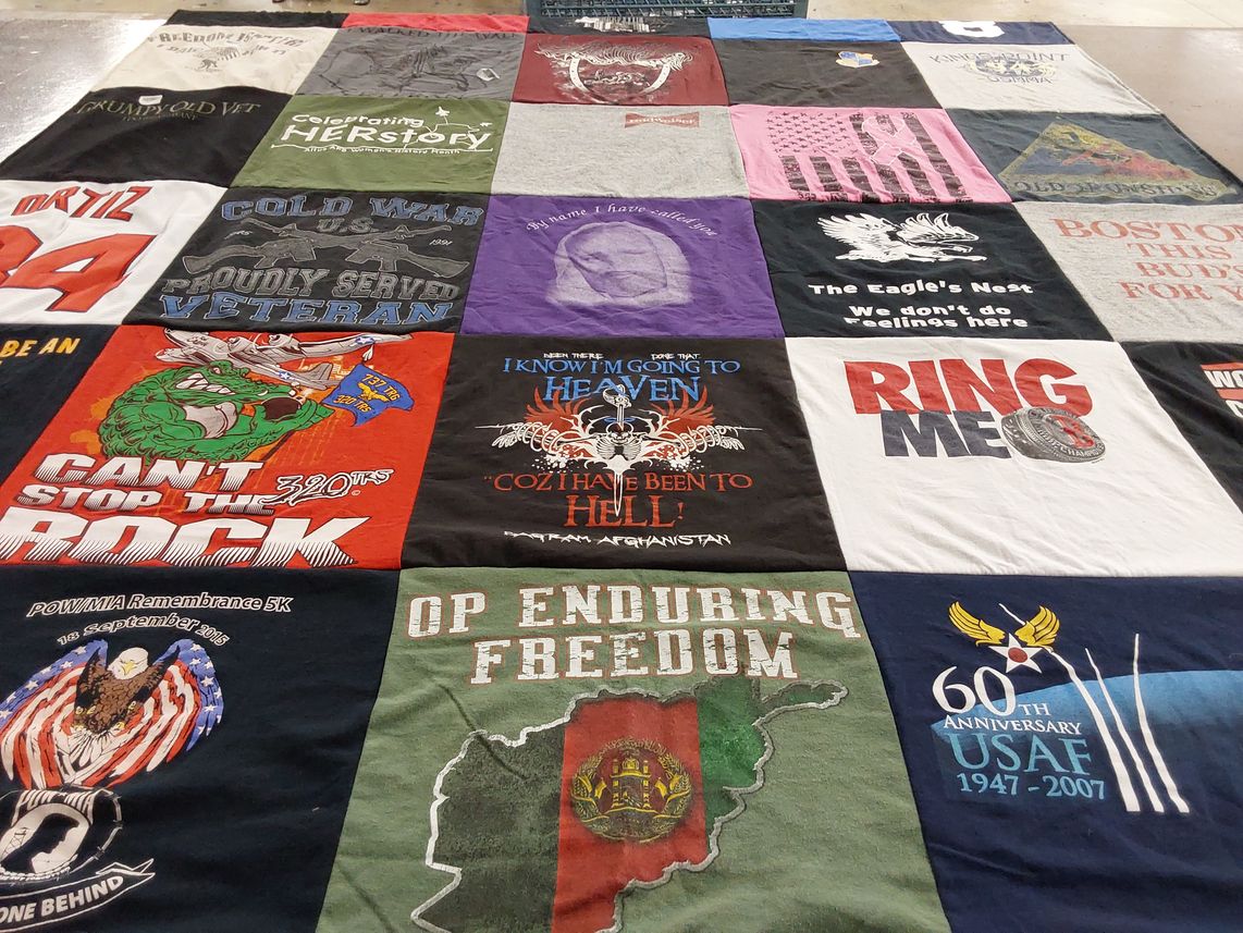 T-shirt quilt with military, veterans themes by Christopher from OK