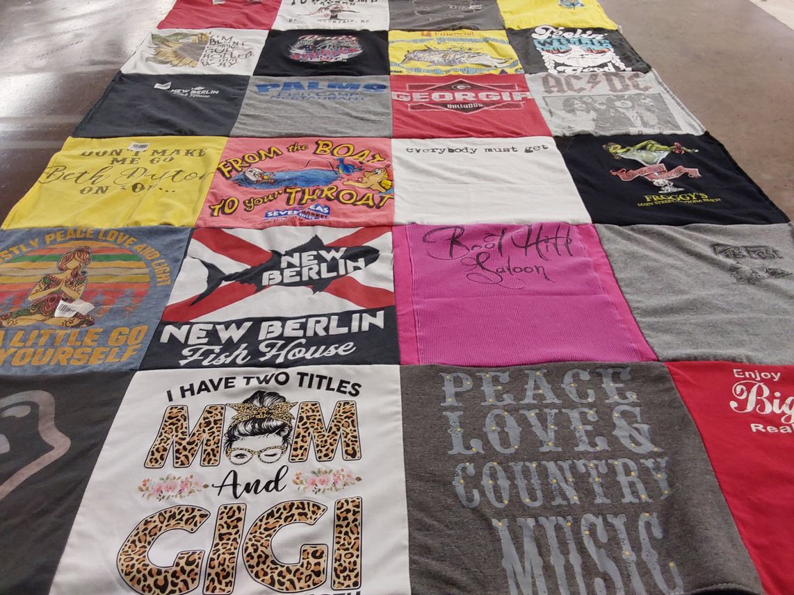 T-shirt quilt with beach, country music themes by Ginny from FL