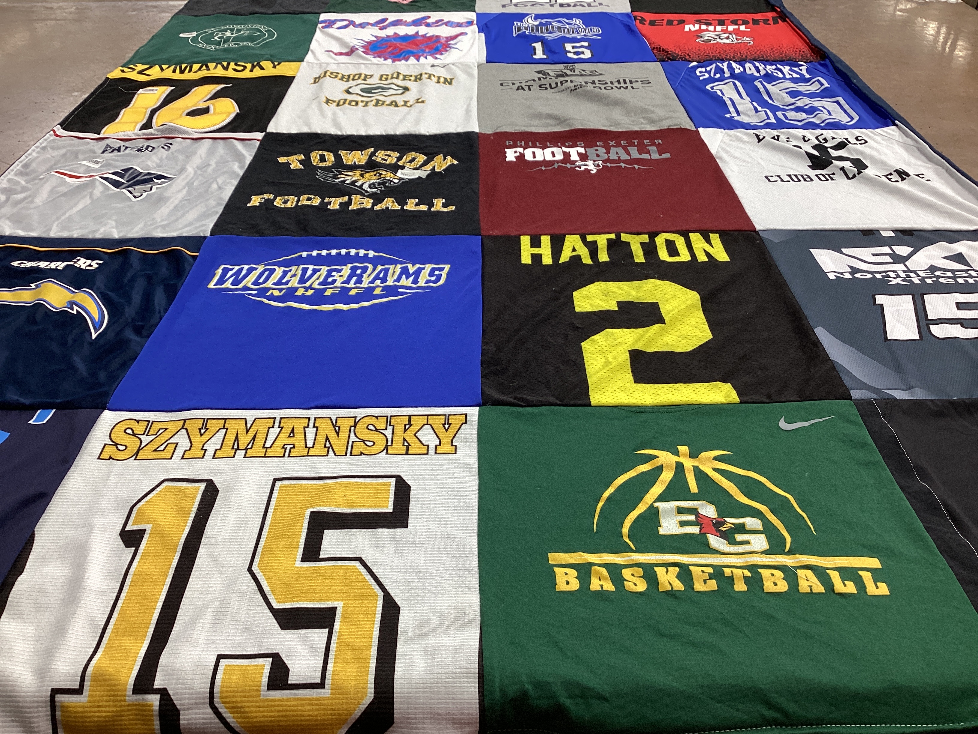 T-shirt quilt from towson university, phillips exeter academy by Ken from NH