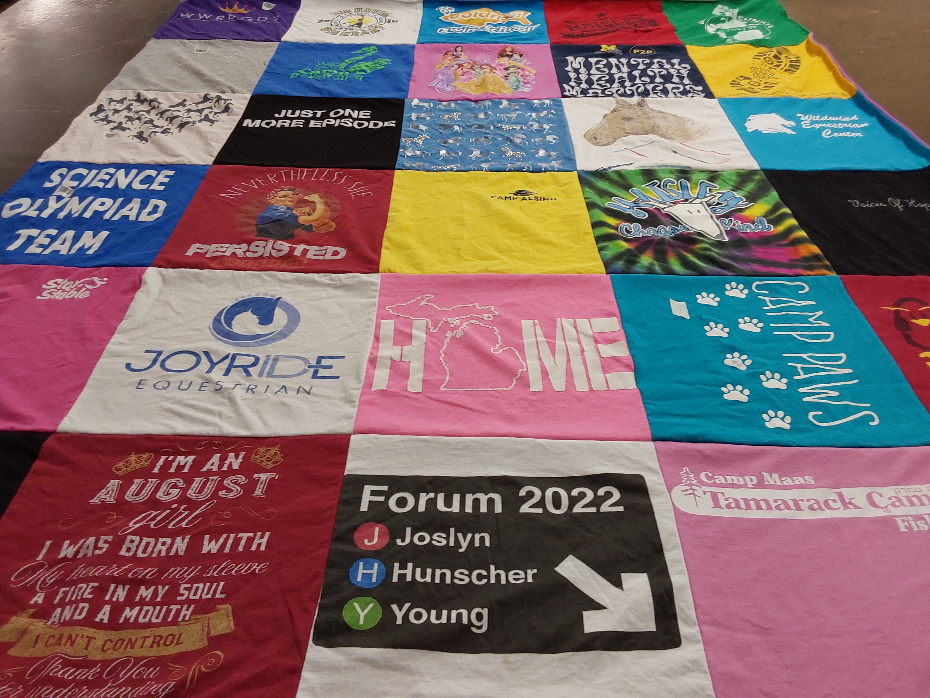 T-shirt quilt with equestrian, mental health themes by Michelle from MI