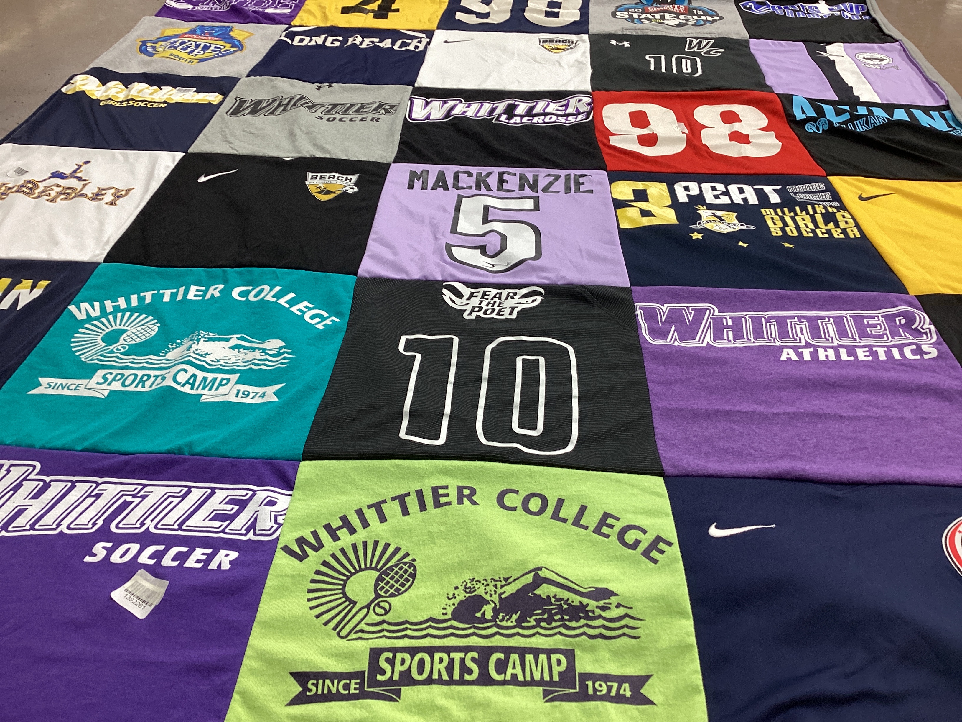 T-shirt quilt featuring whittier college soccer by Kim from CA