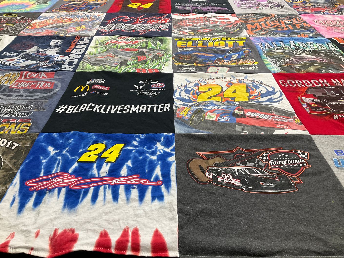 T-shirt quilt with nascar, racing themes by Noah from TN