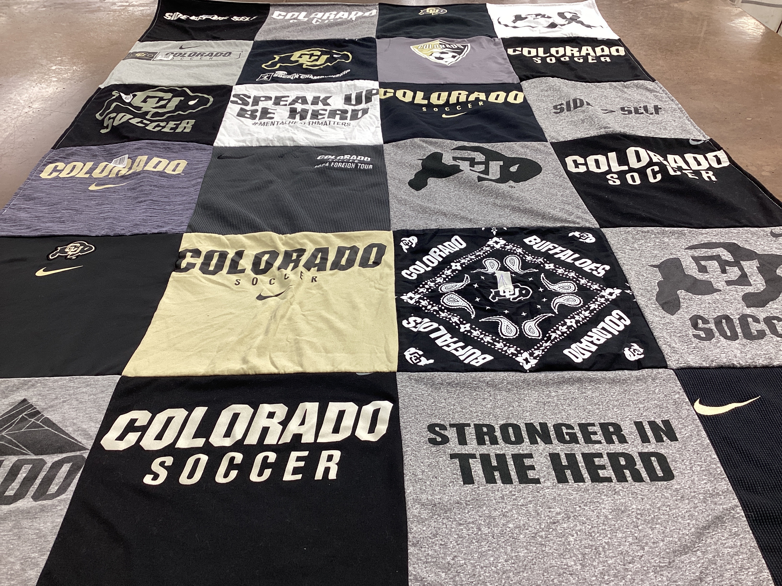 T-shirt quilt featuring colorado buffaloes soccer by Laura from MA