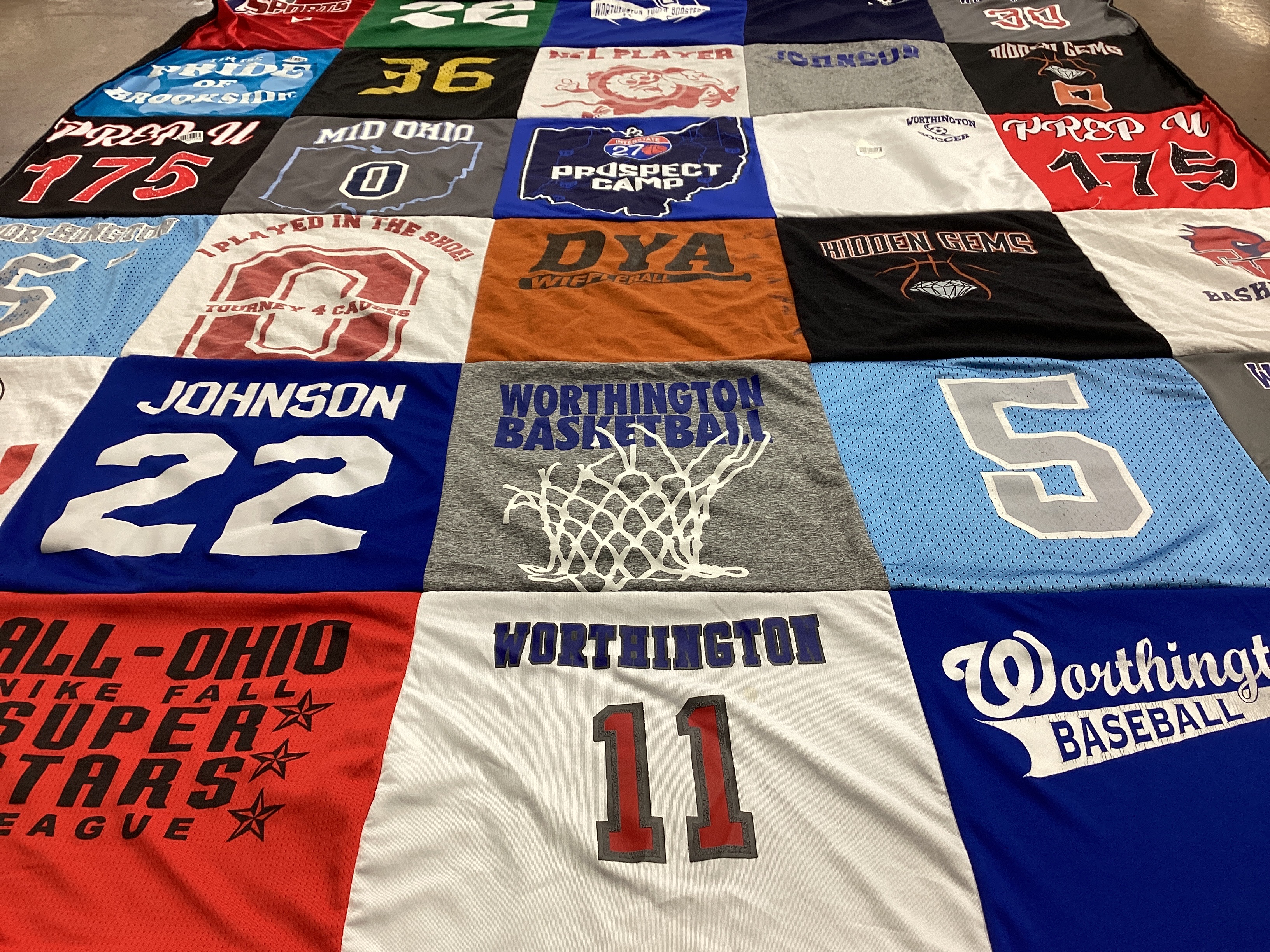 T-shirt quilt featuring worthington basketball, prep university by Anna from OH
