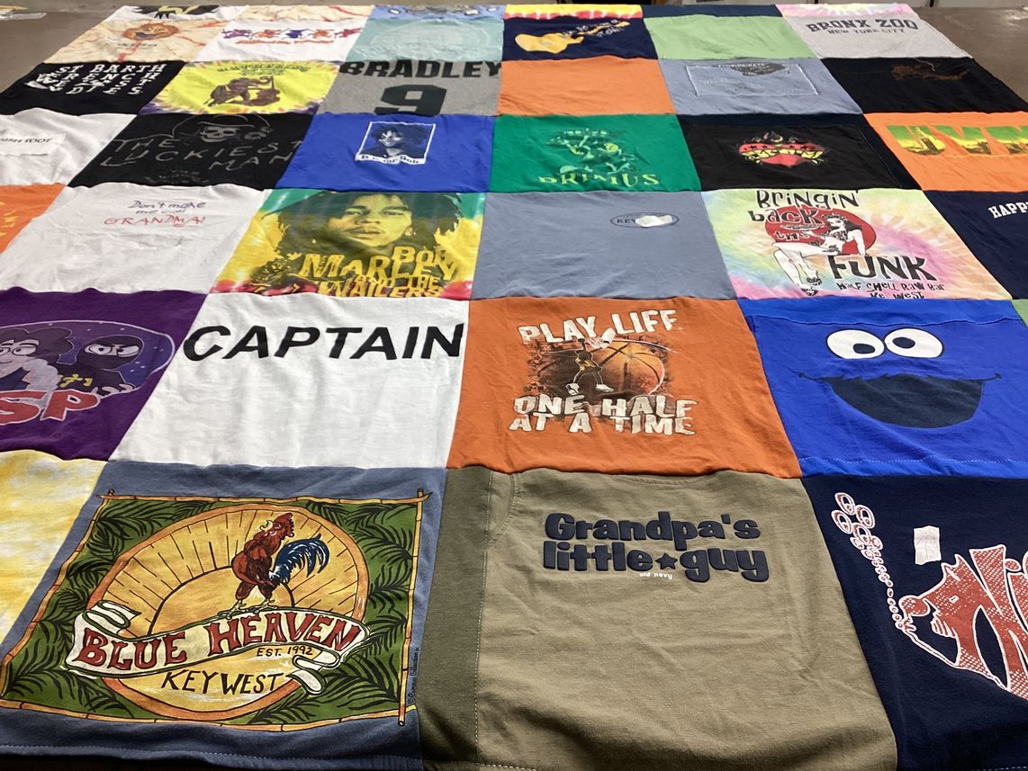 T-shirt quilt with basketball, music themes by Janet from CT
