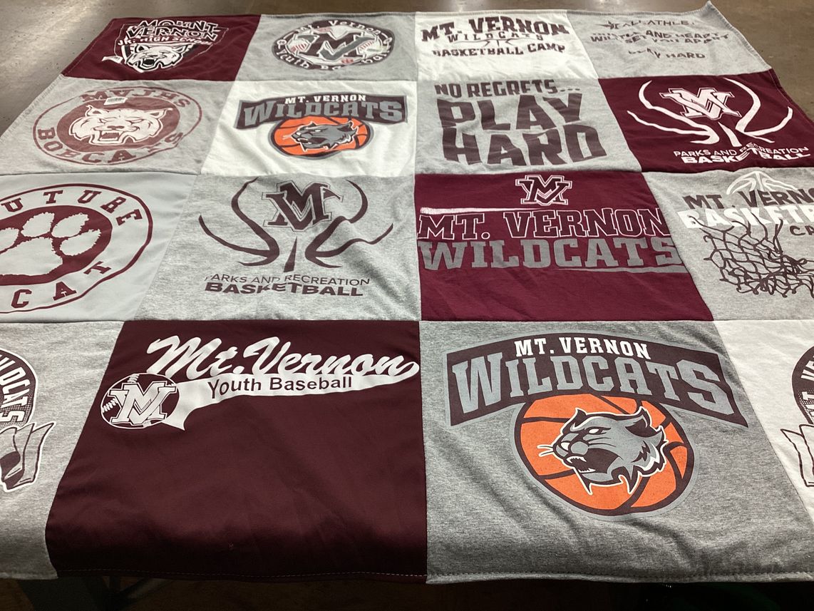 T-shirt quilt featuring mt. vernon wildcats, mt. vernon bobcats by Stephanie from IN