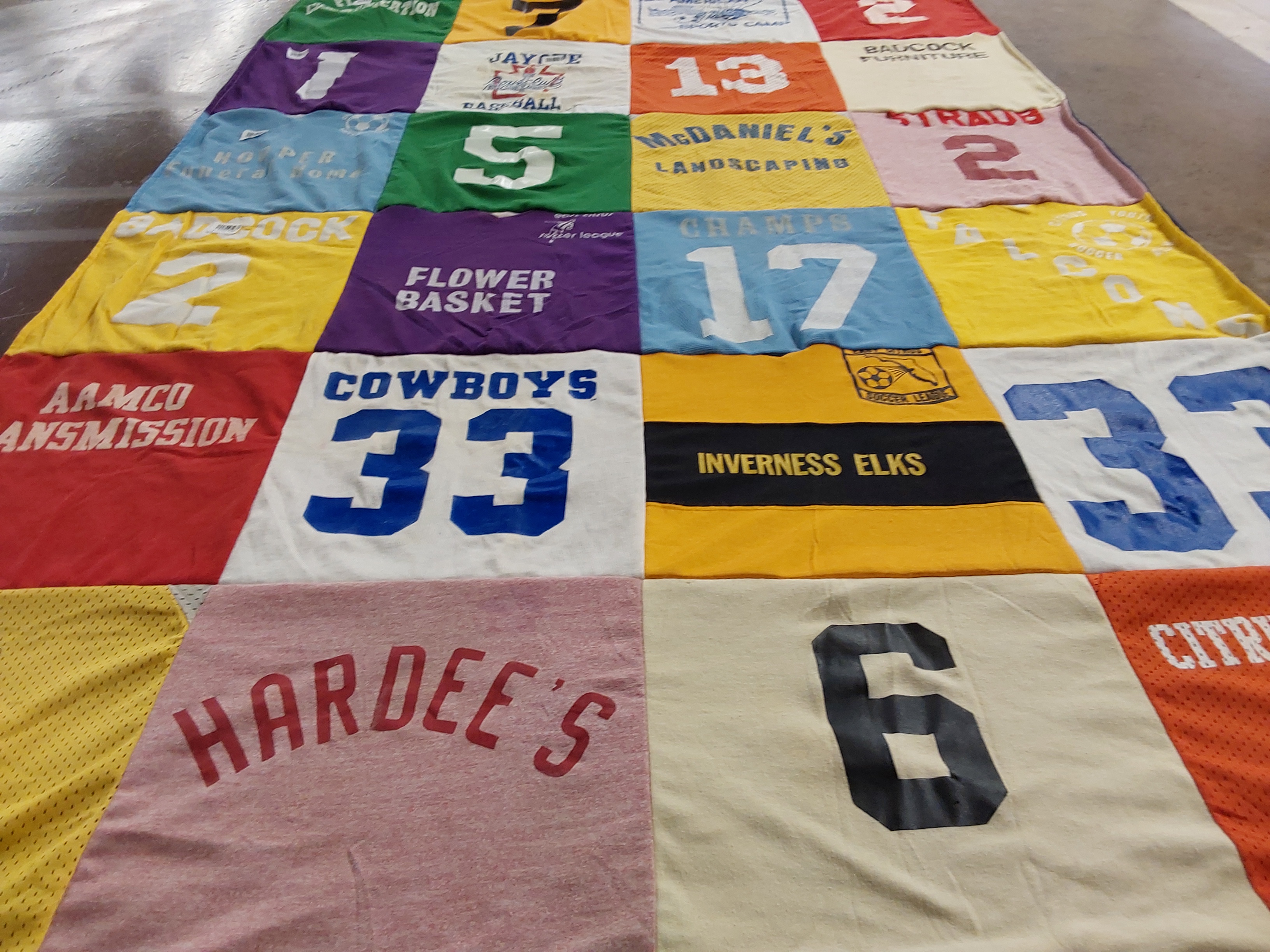 T-shirt quilt with sports, landscaping themes by Tim from FL