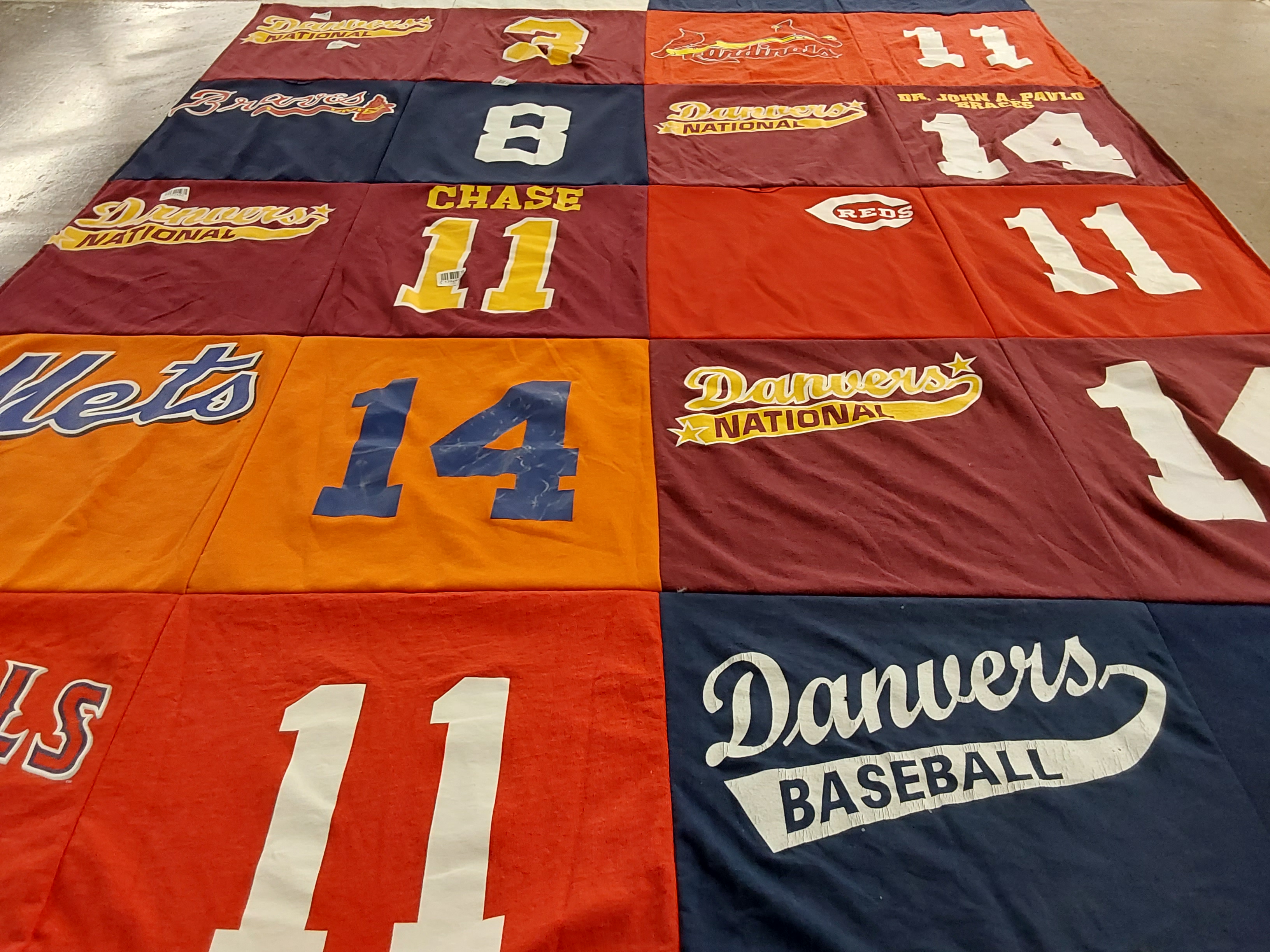 T-shirt quilt with baseball, sports themes by Tracy from NH