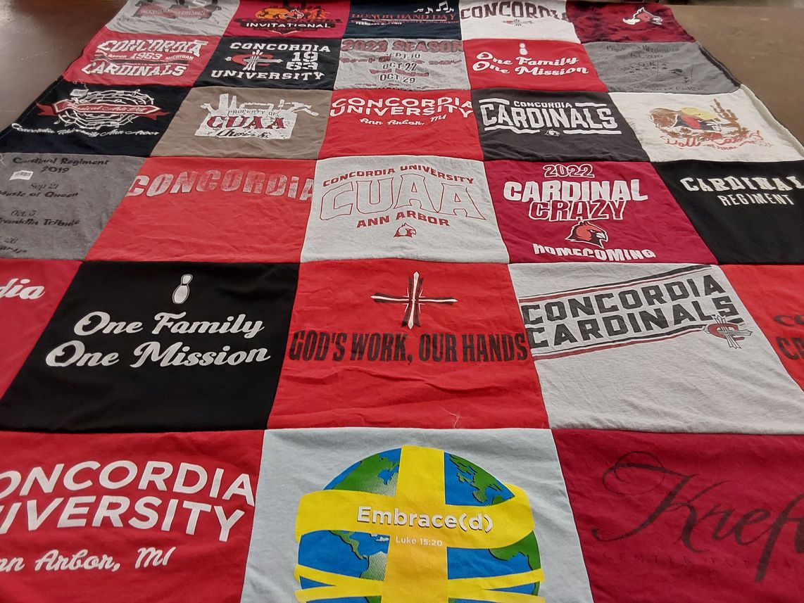 T-shirt quilt featuring concordia university cardinals by Bruce from MI