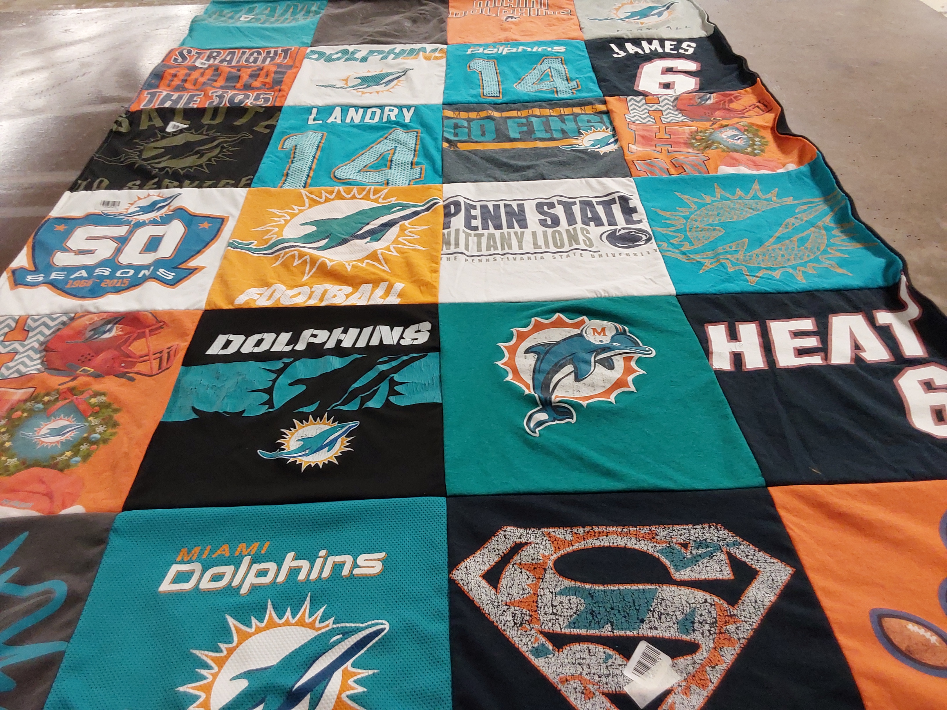 T-shirt quilt featuring miami dolphins, miami heat by Cheryl from PA