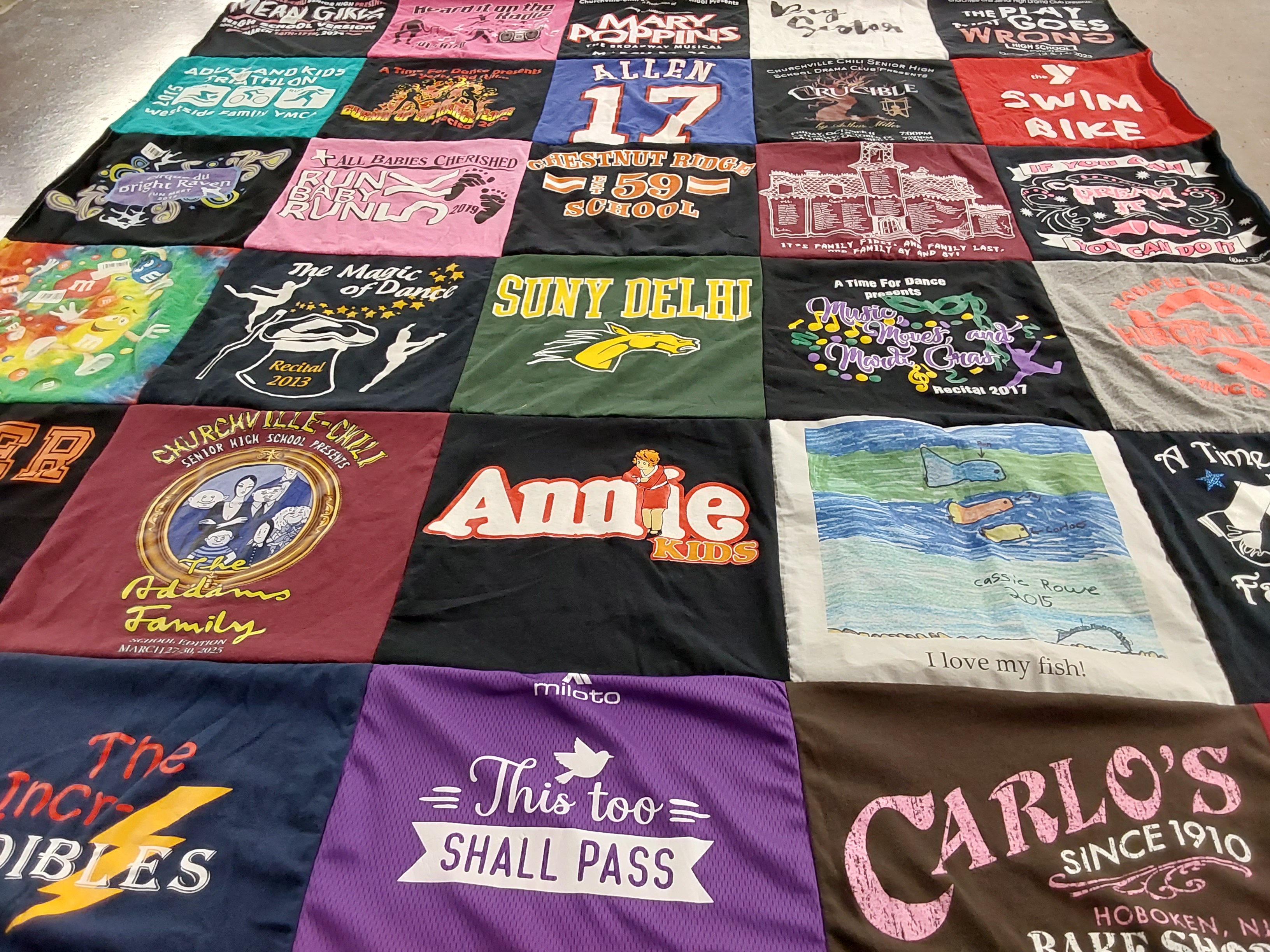 T-shirt quilt from sunny delhi university, churchville-chili senior high school by Mary from NY