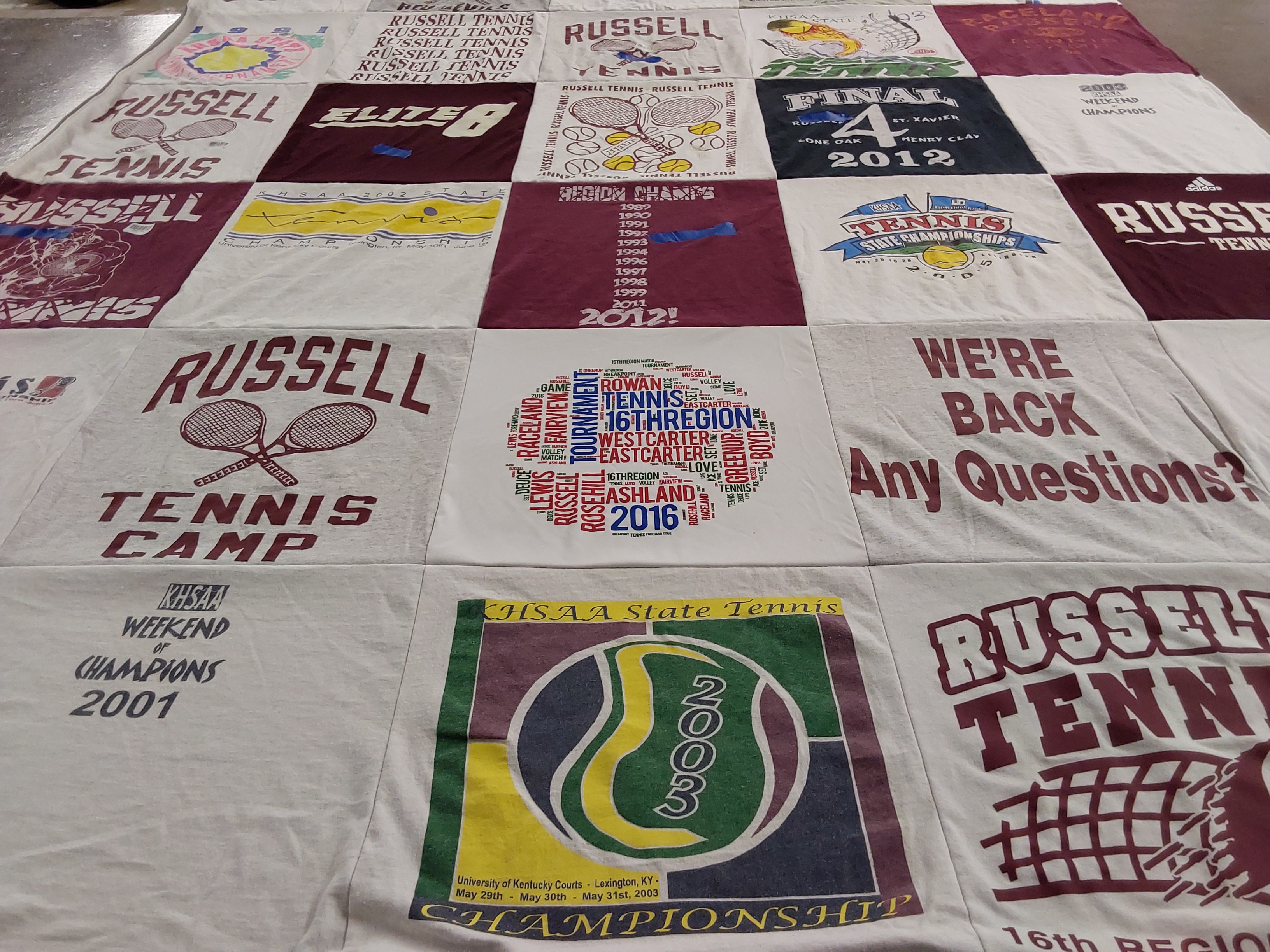 T-shirt quilt featuring russell tennis team by tracy from KY