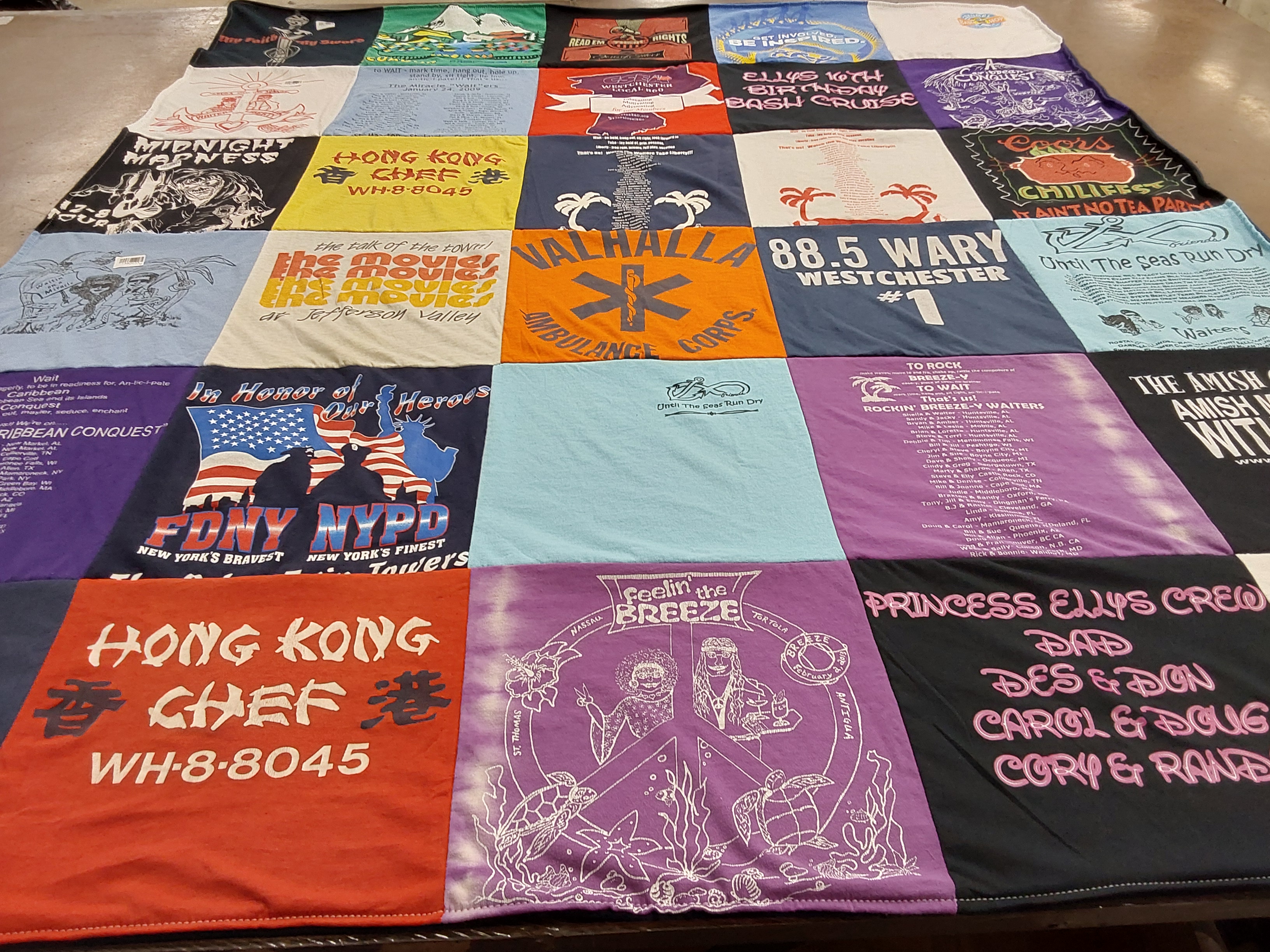 T-shirt quilt with food, music themes by Doug from FL