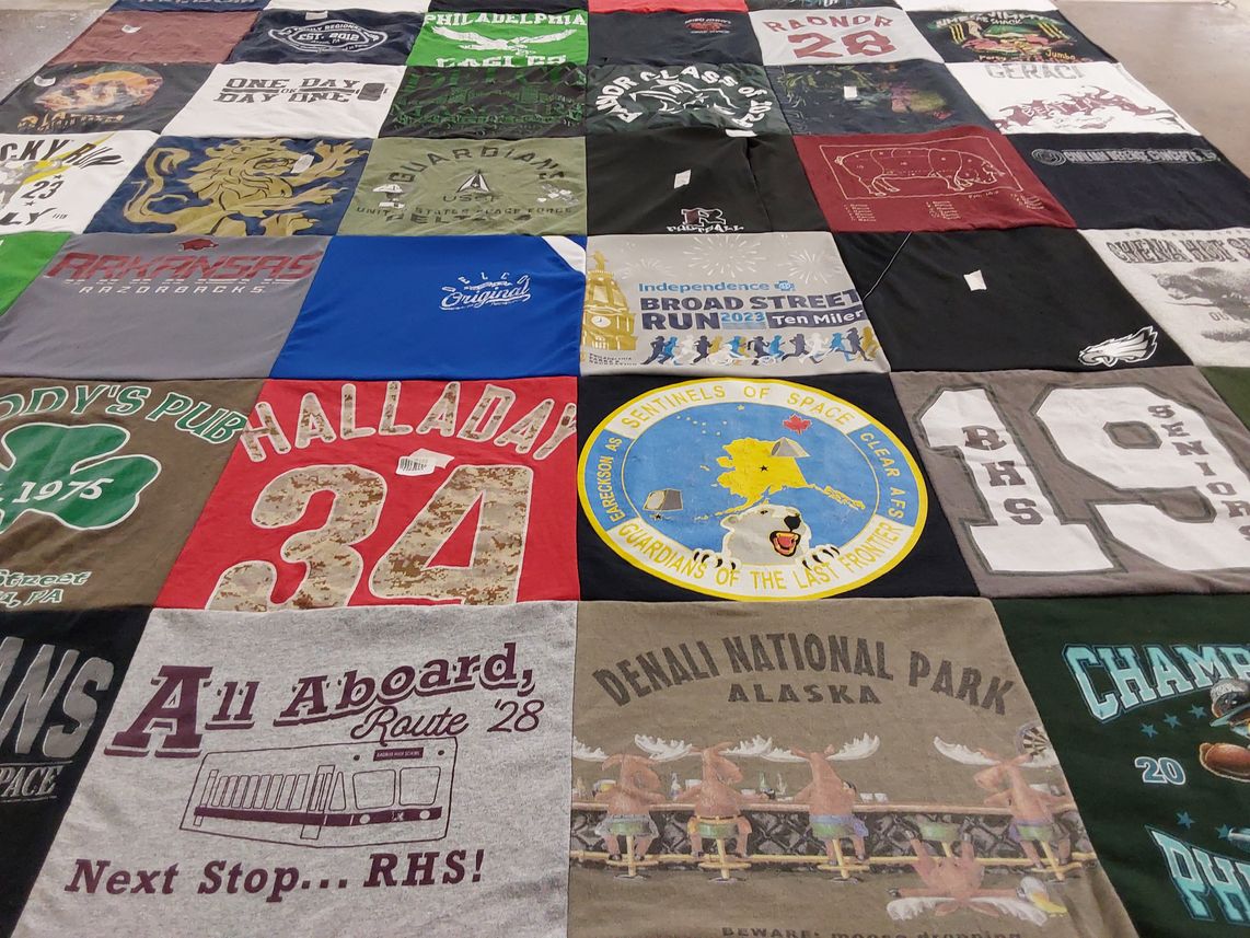 T-shirt quilt featuring arkansas razorbacks, philadelphia eagles by April from PA