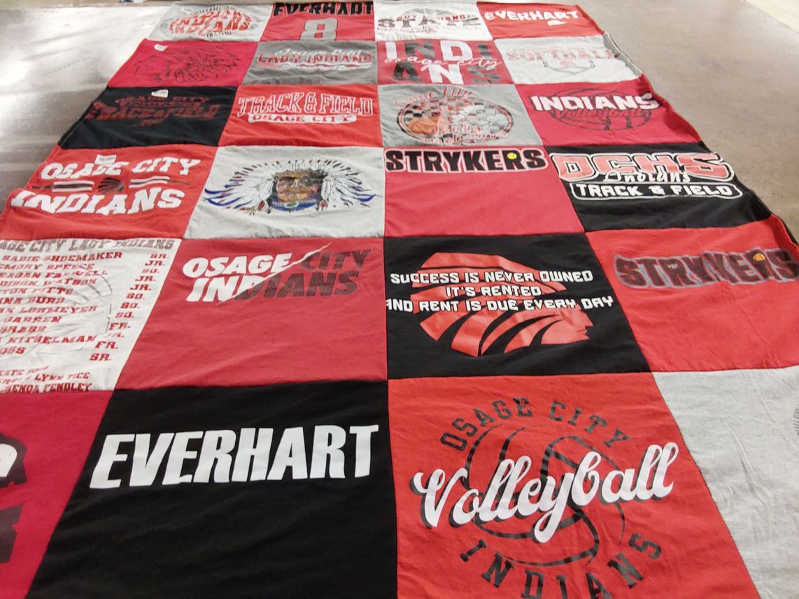 T-shirt quilt featuring osage city volleyball, osage city track and field by Tara from KS