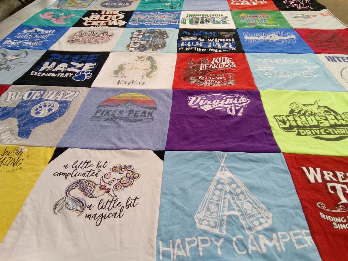 T-shirt quilt from blue haze elementary school by Bre from TX