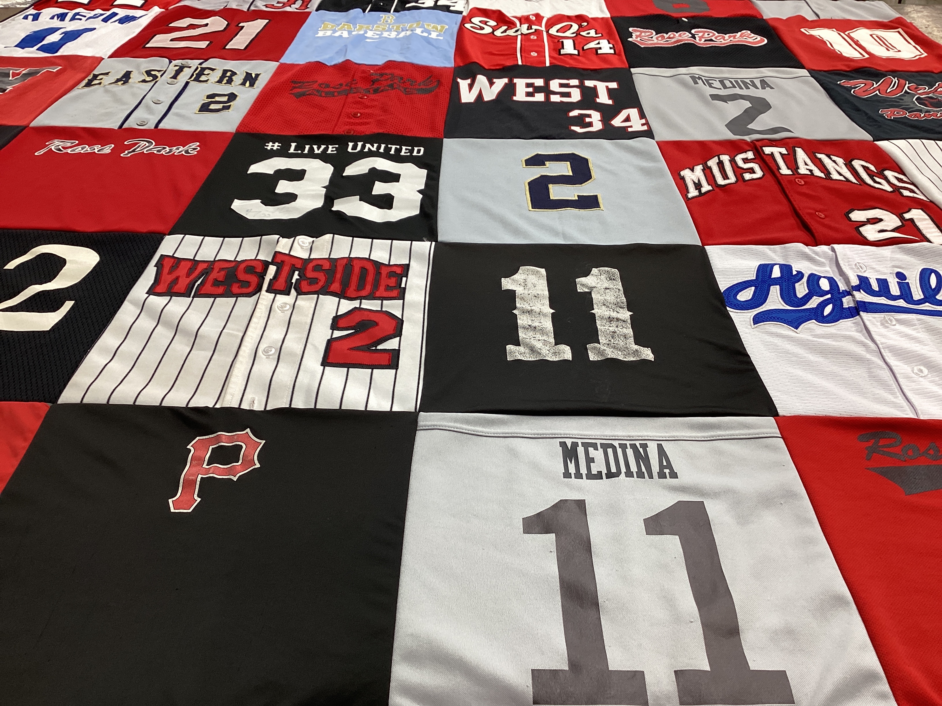 T-shirt quilt with sports, baseball themes by Alejandra from UT