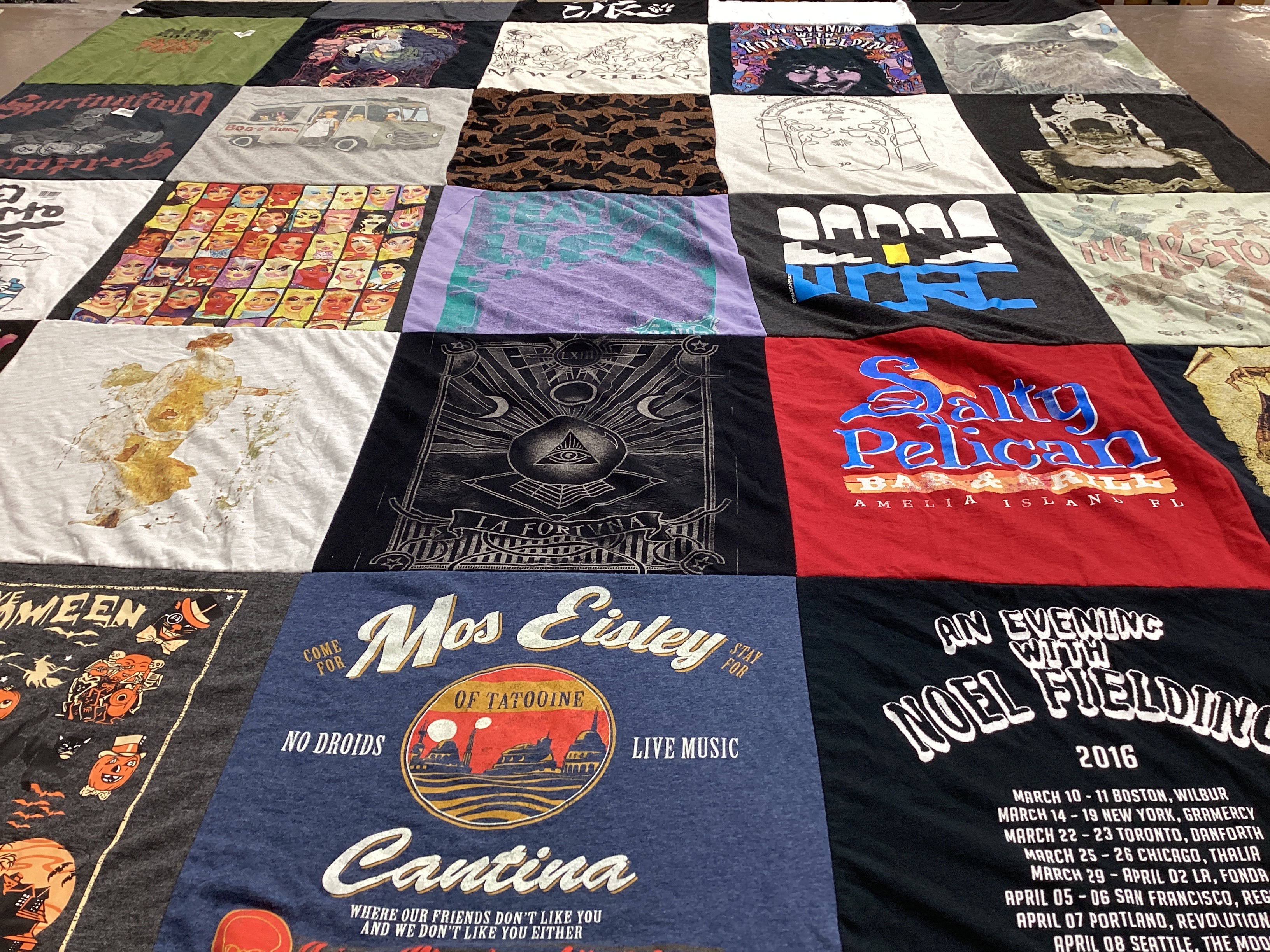 T-shirt quilt with music, comedy themes by Kayla from MA